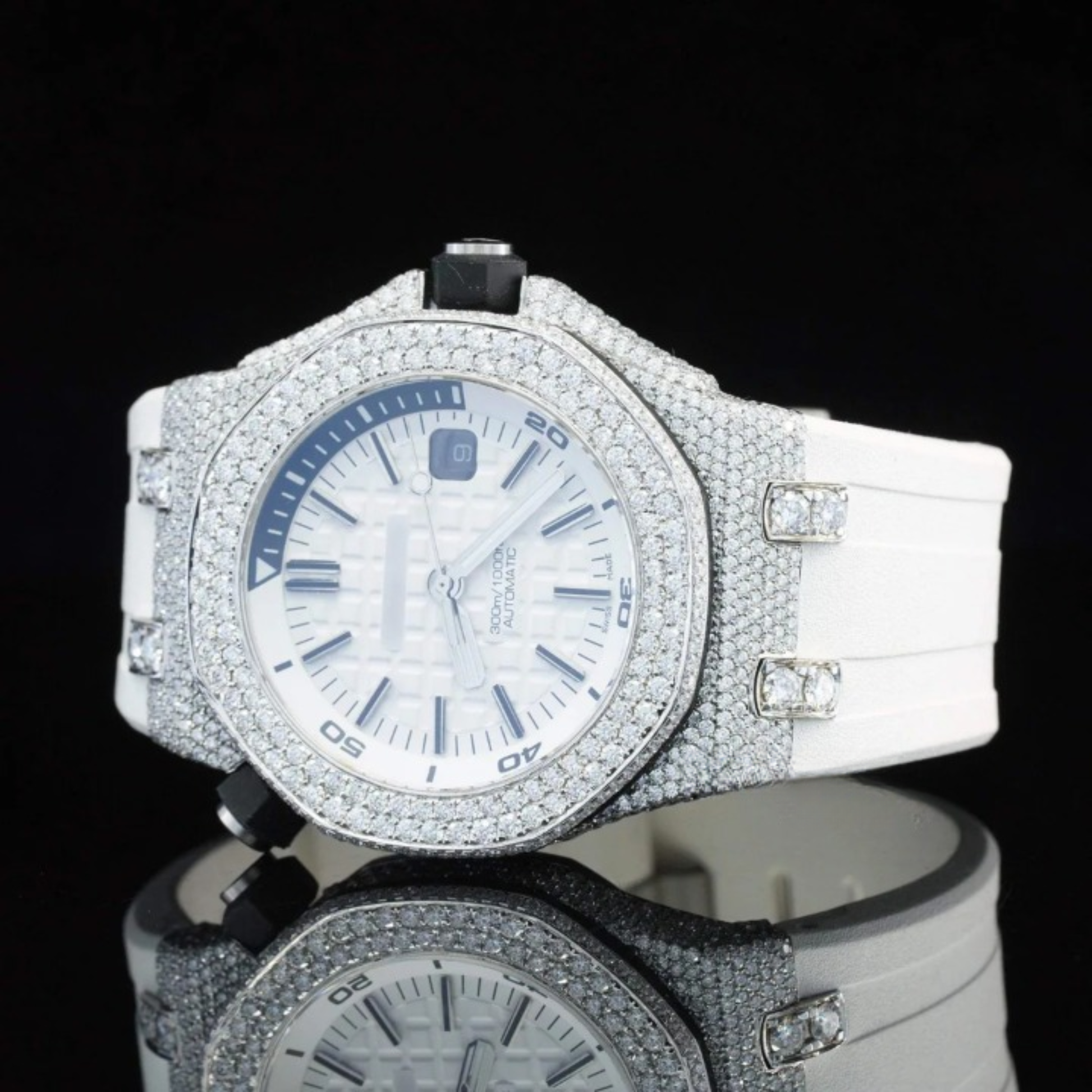 Moissanite Diamond Iced Out Fancy White Belt Automatic Watch For Men