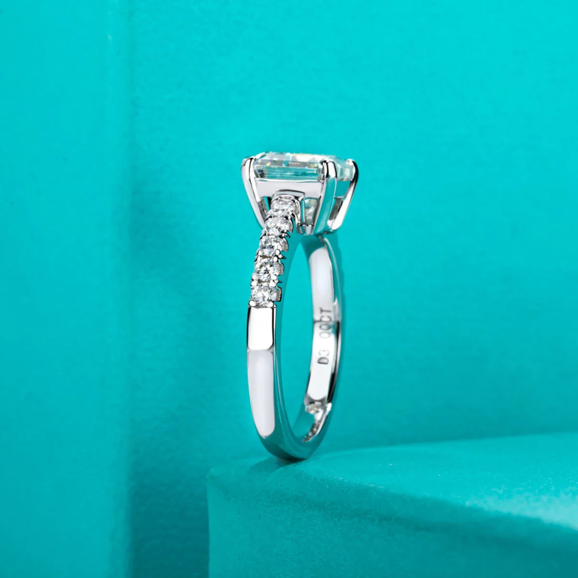 3 CT Asscher Cut Moissanite Engagement Ring