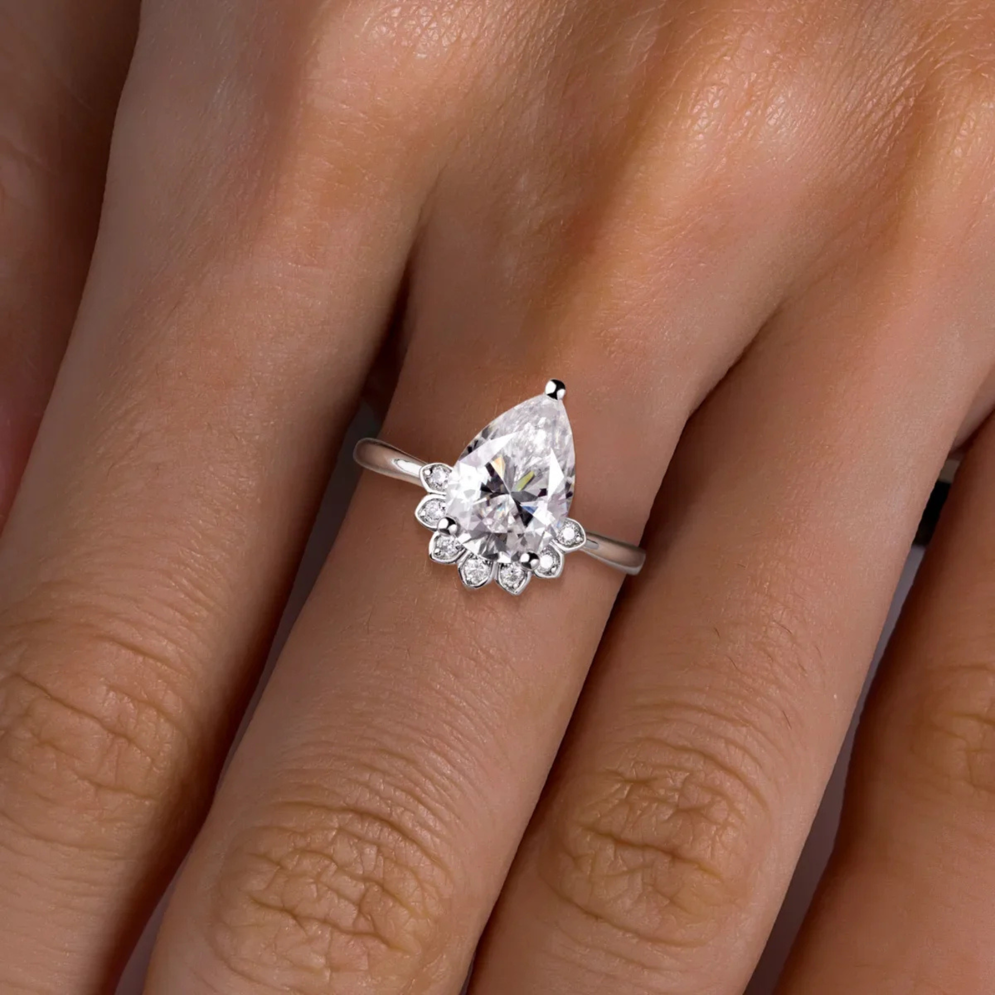 4 CT Pear Cut D Color Moissanite Engagement Ring
