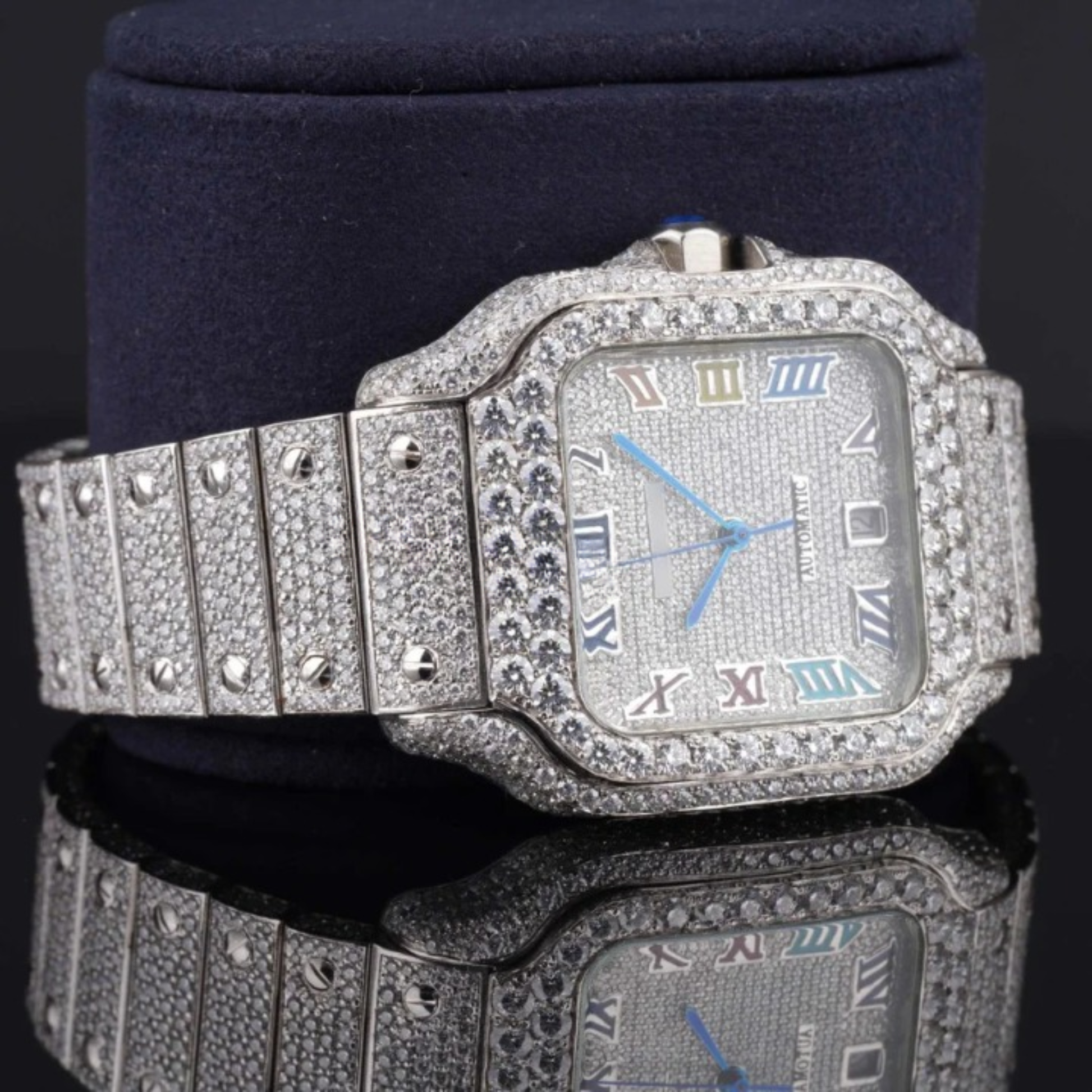 Rainbow Design Roman Number Fully Automatic Moissanite Watch