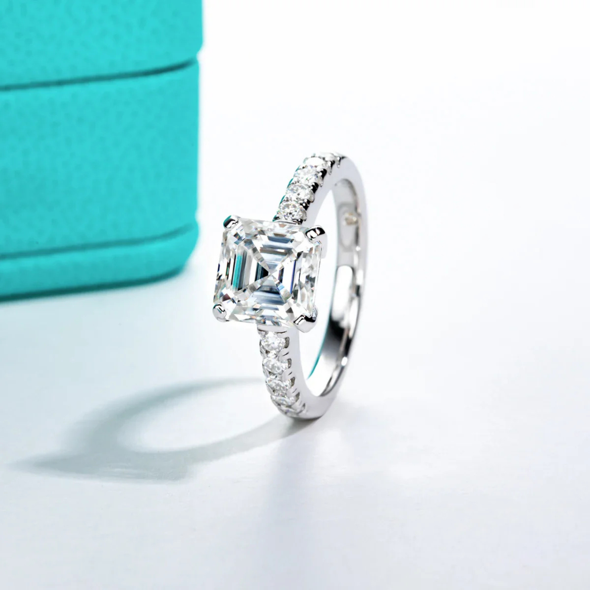 3 CT Asscher Cut Moissanite Engagement Ring