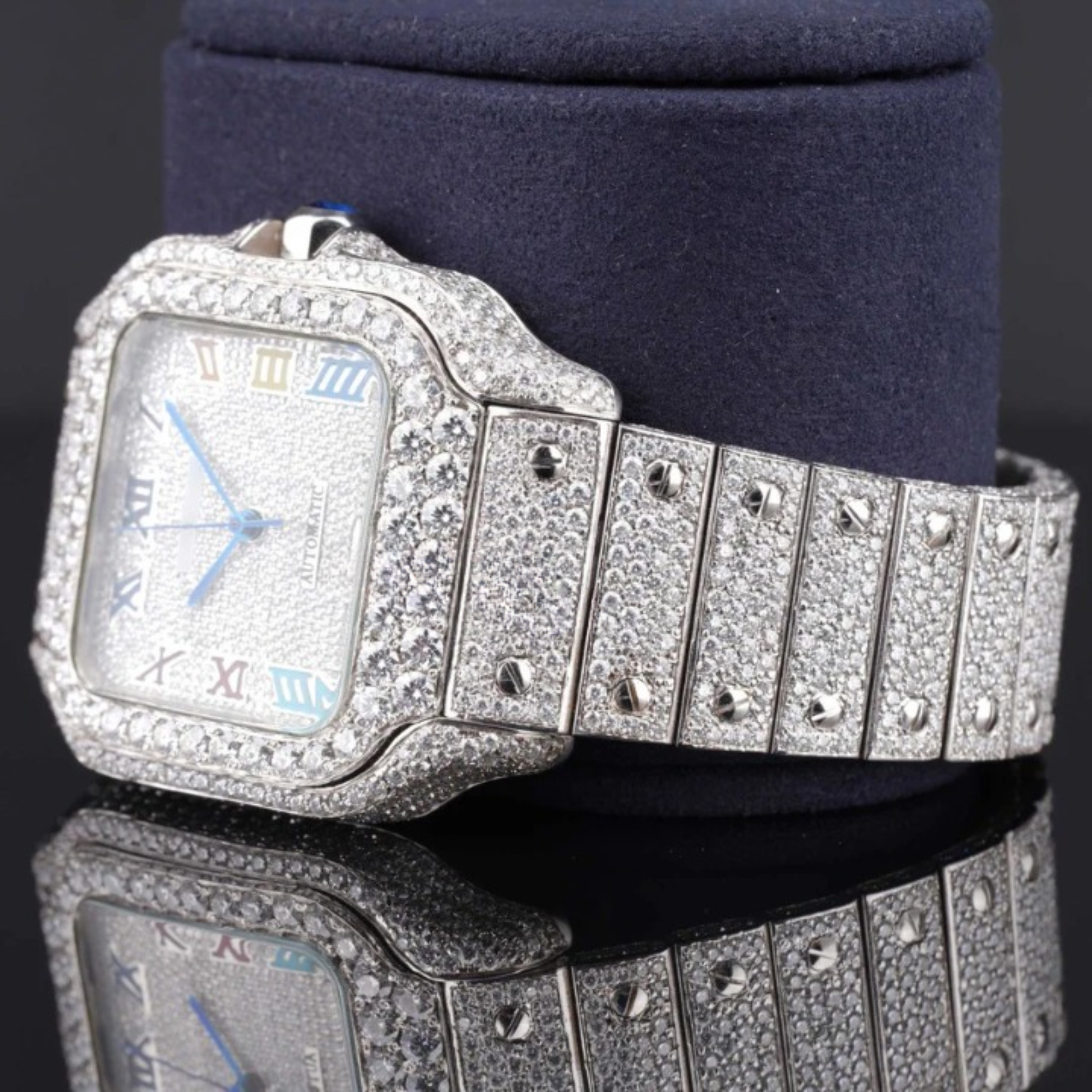 Rainbow Design Roman Number Fully Automatic Moissanite Watch