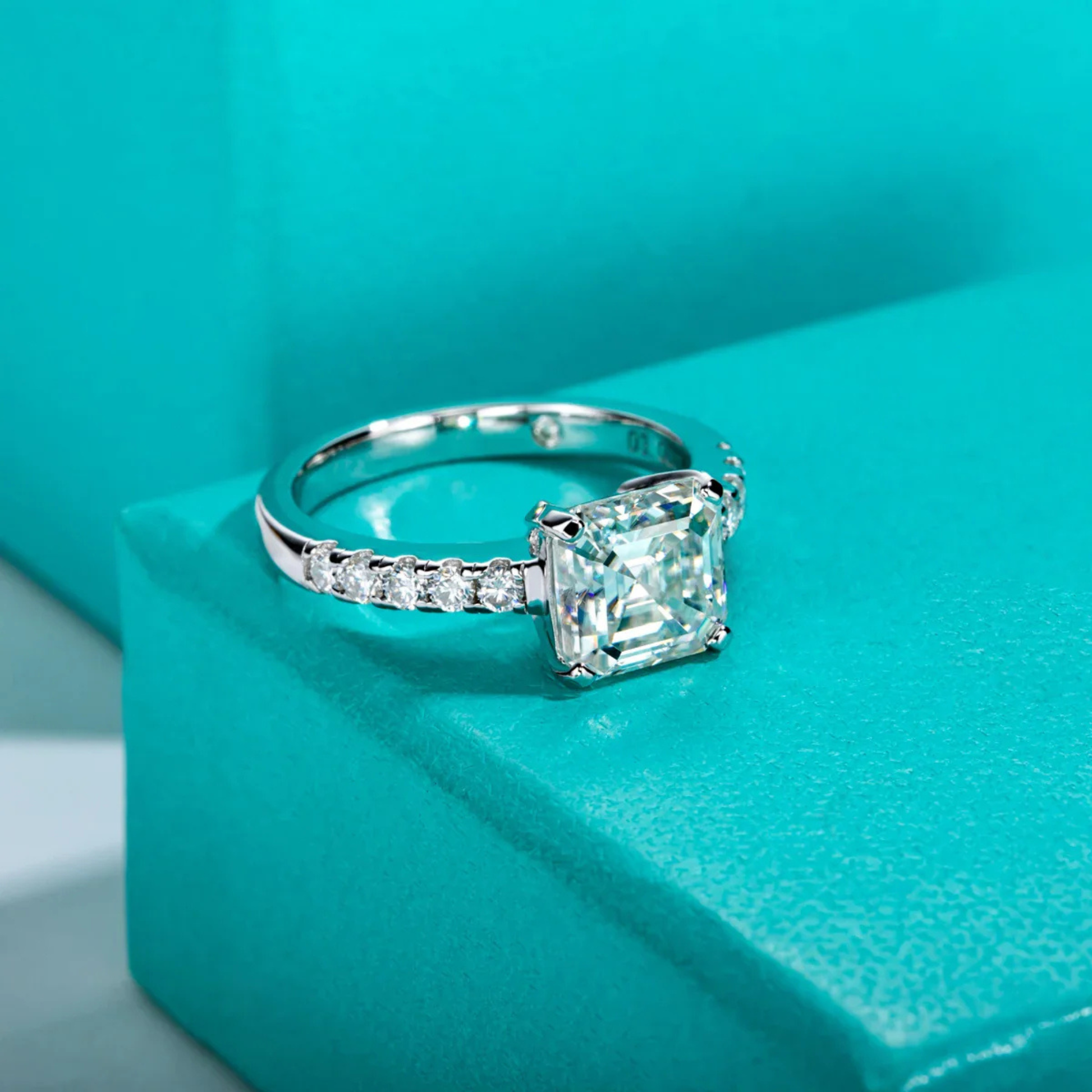 3 CT Asscher Cut Moissanite Engagement Ring