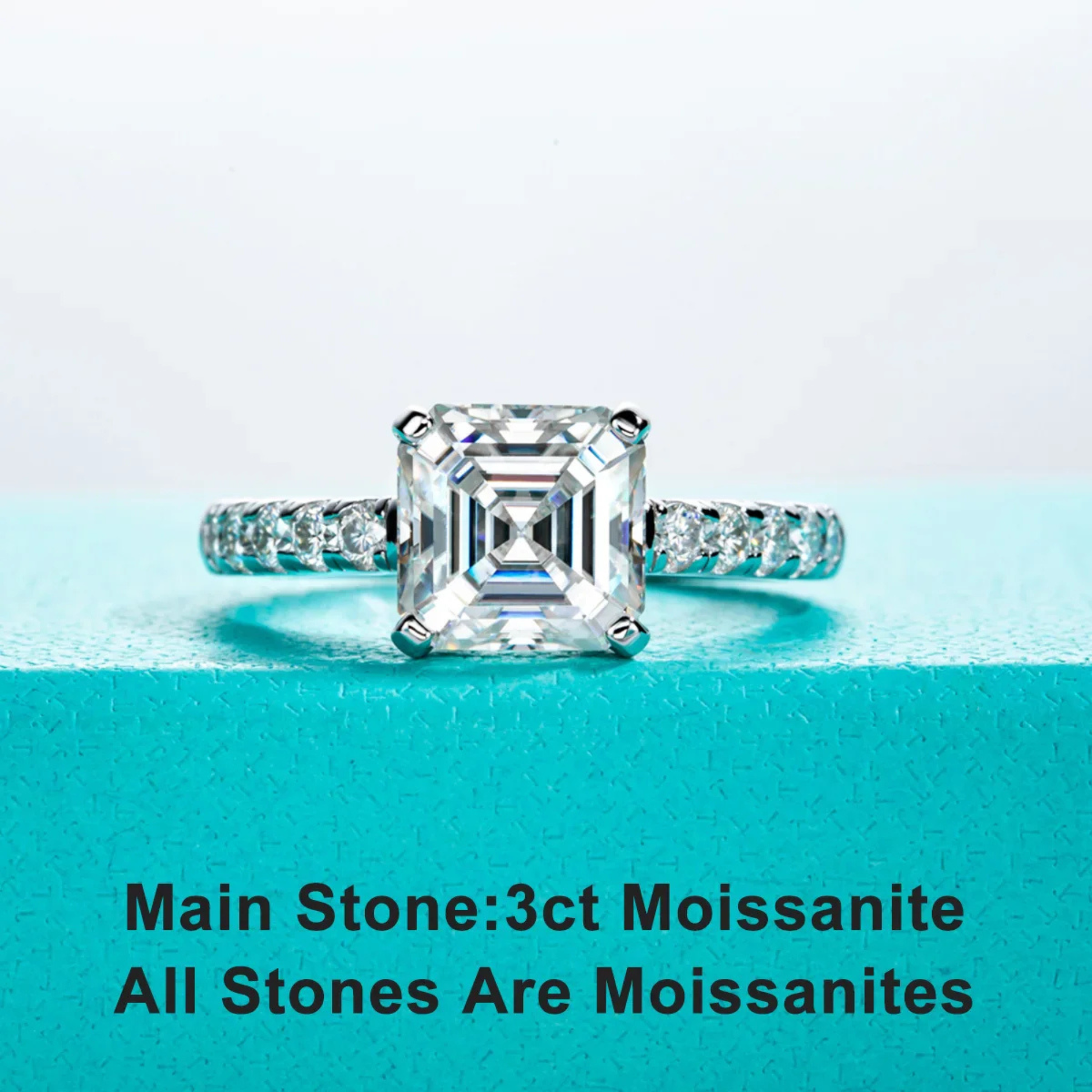 3 CT Asscher Cut Moissanite Engagement Ring