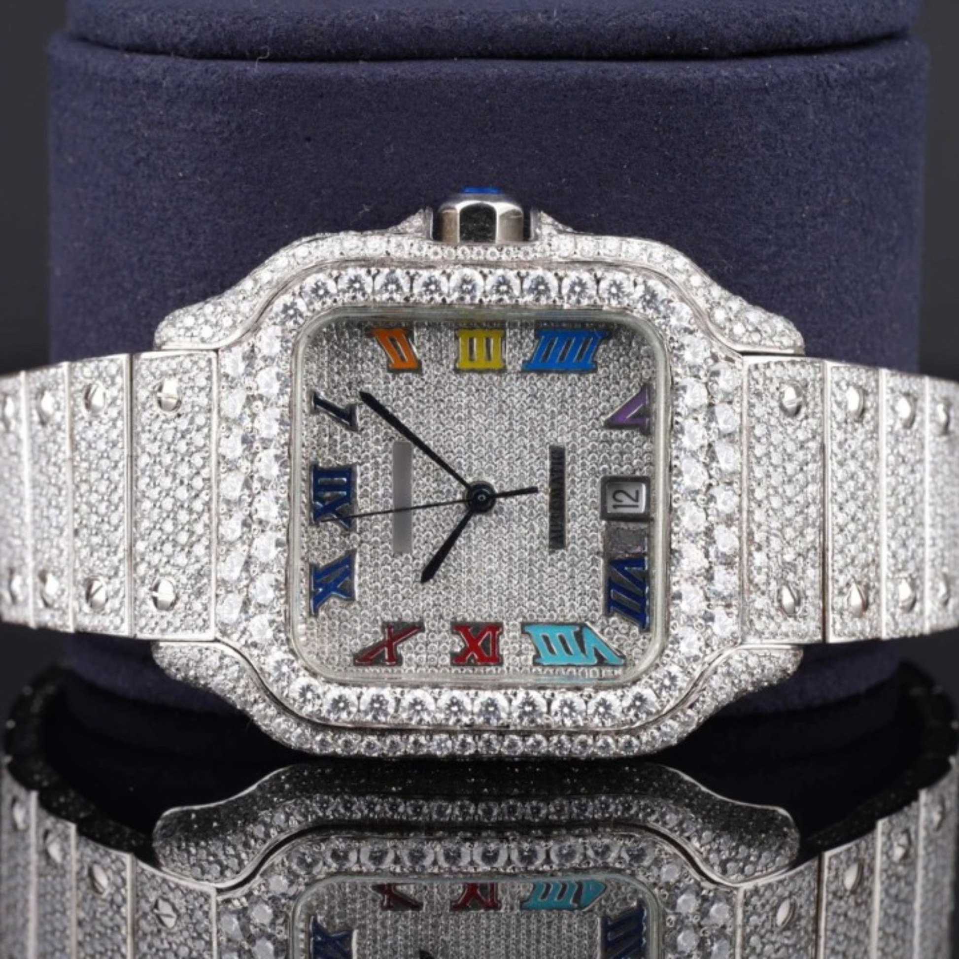 Rainbow Design Roman Number Fully Automatic Moissanite Watch