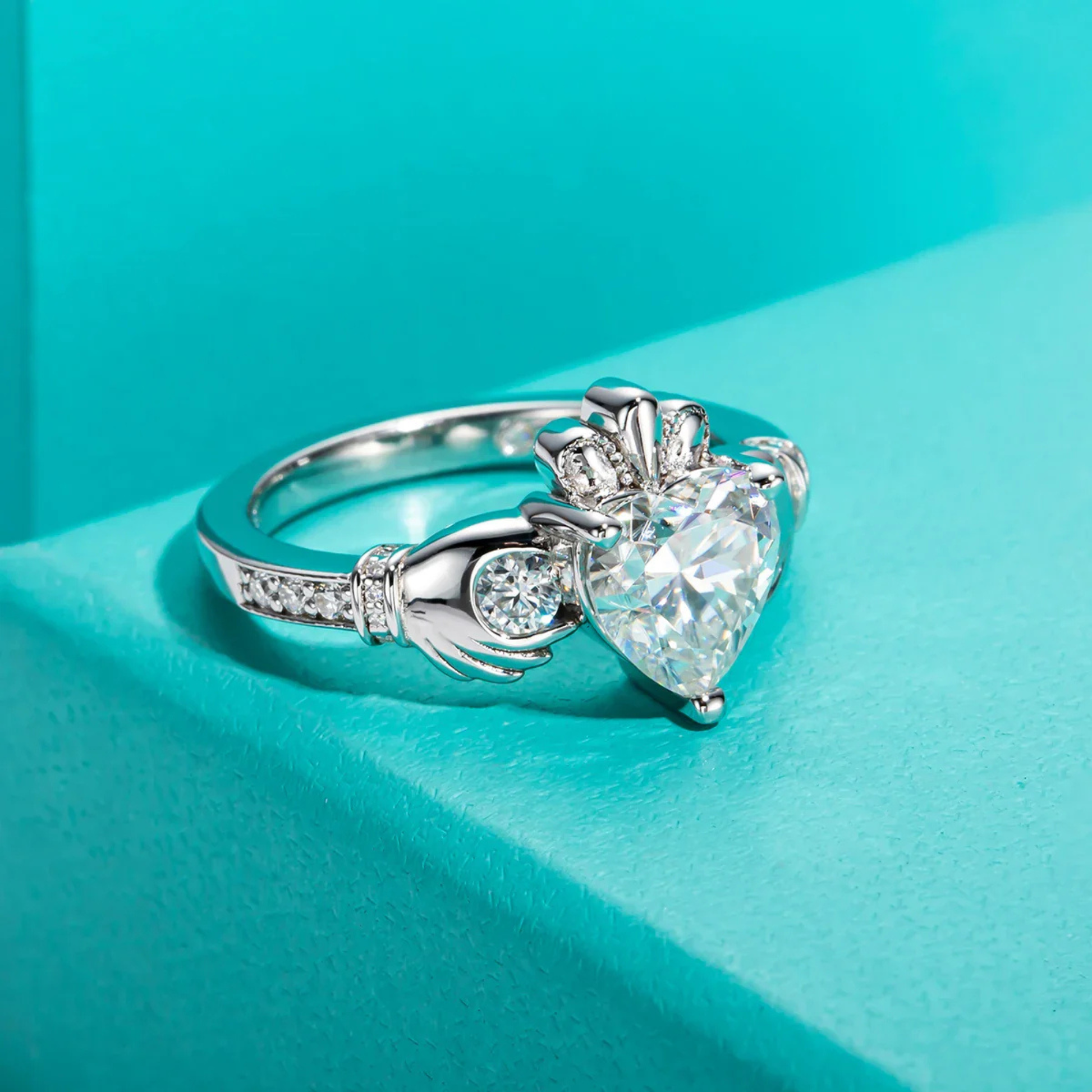 2 CT Heart Cut Moissanite Claddagh Irish Ring