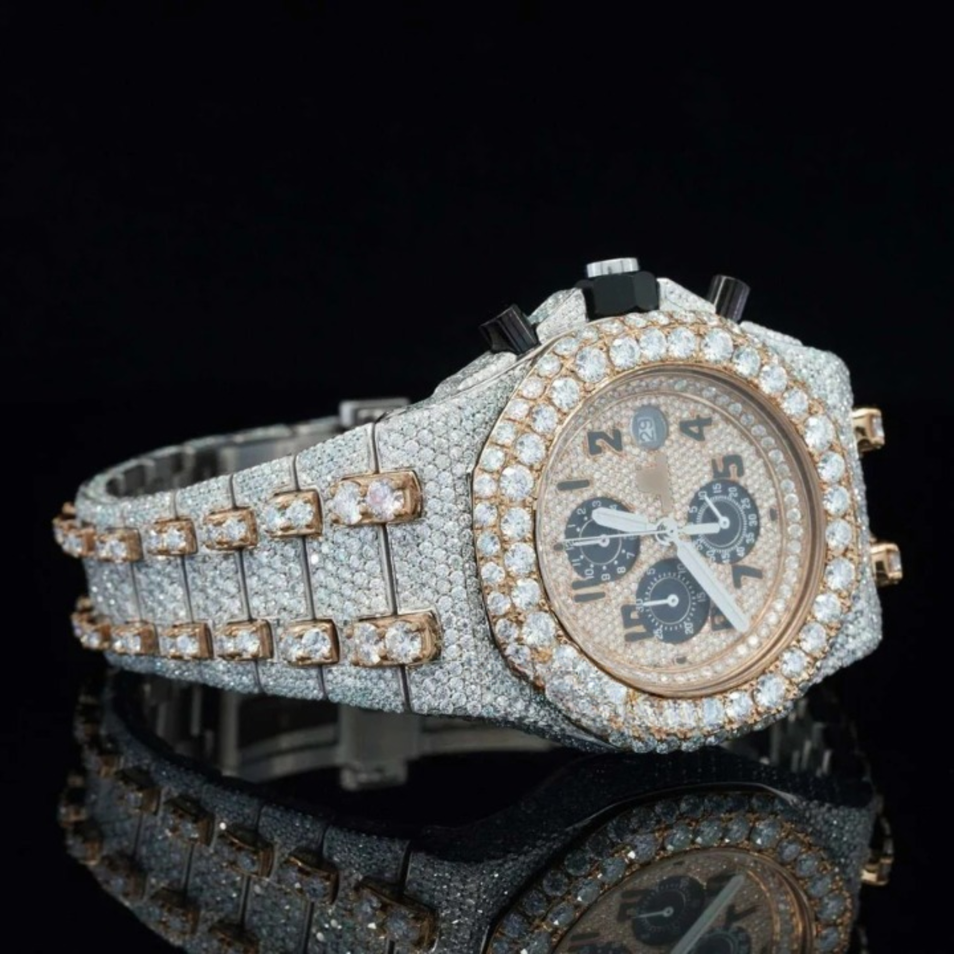 Uniquely Crafted Two Tone Fully Iced Out Automatic Moissanite Watch For Men