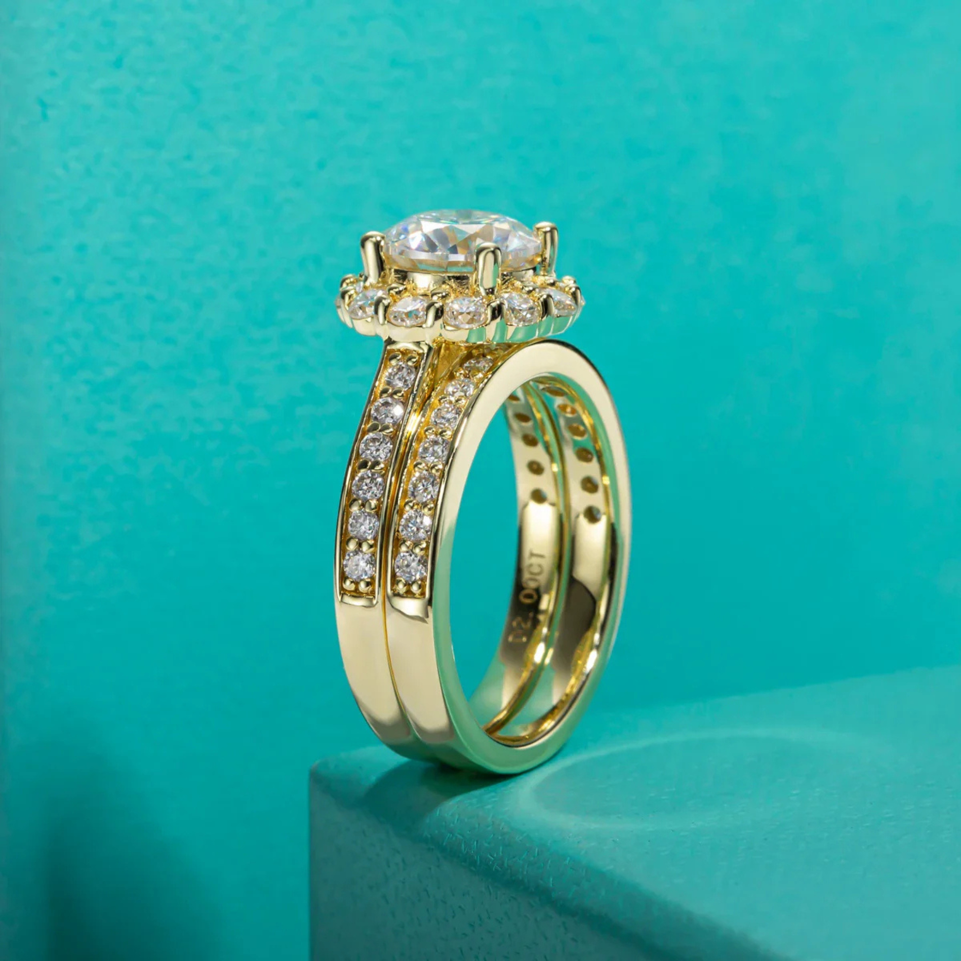 2 CT Round Cut Moissanite Engagement Bridal Ring Set