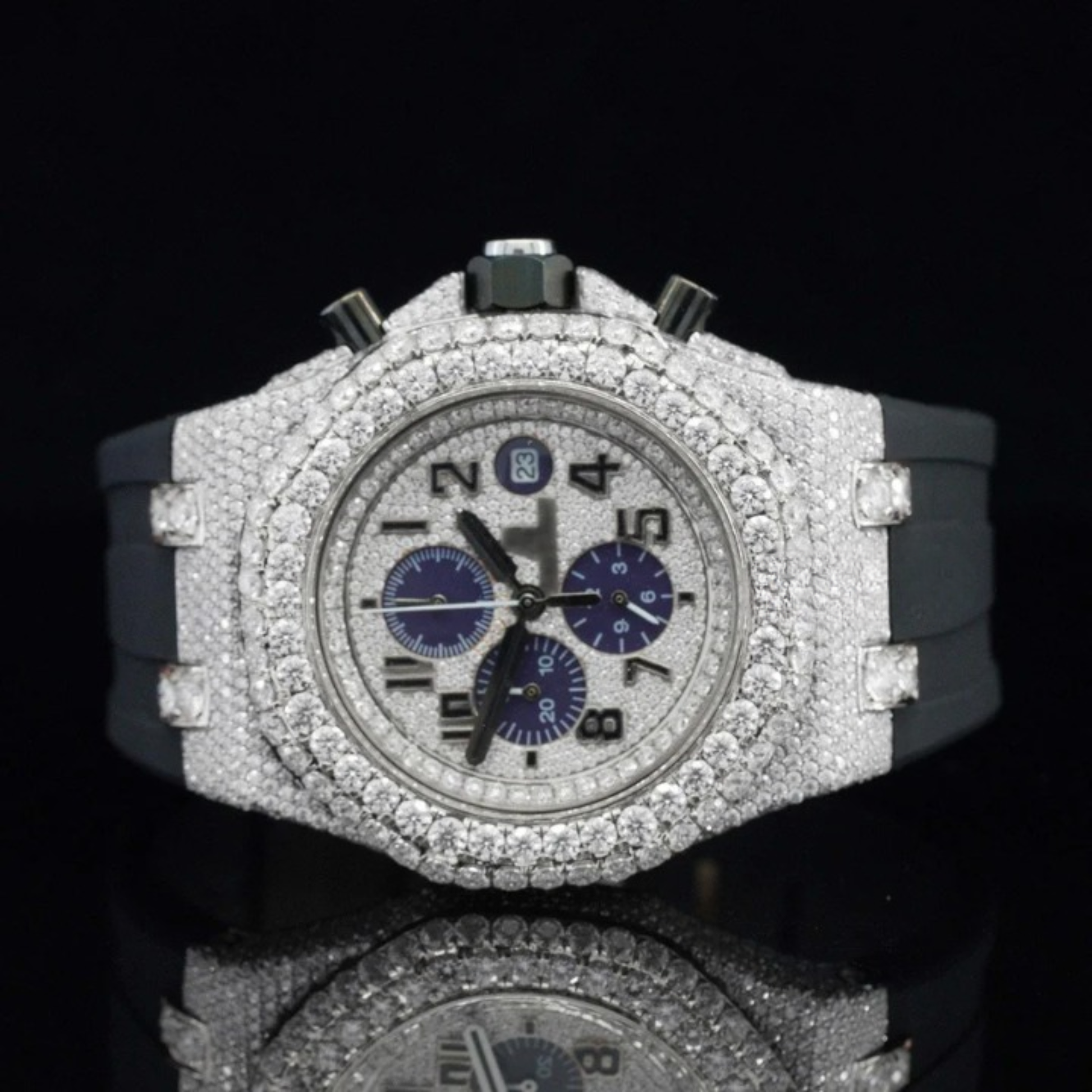 Luxury Moissanite Iced Out Watch For Men Automatic Rubber Belt