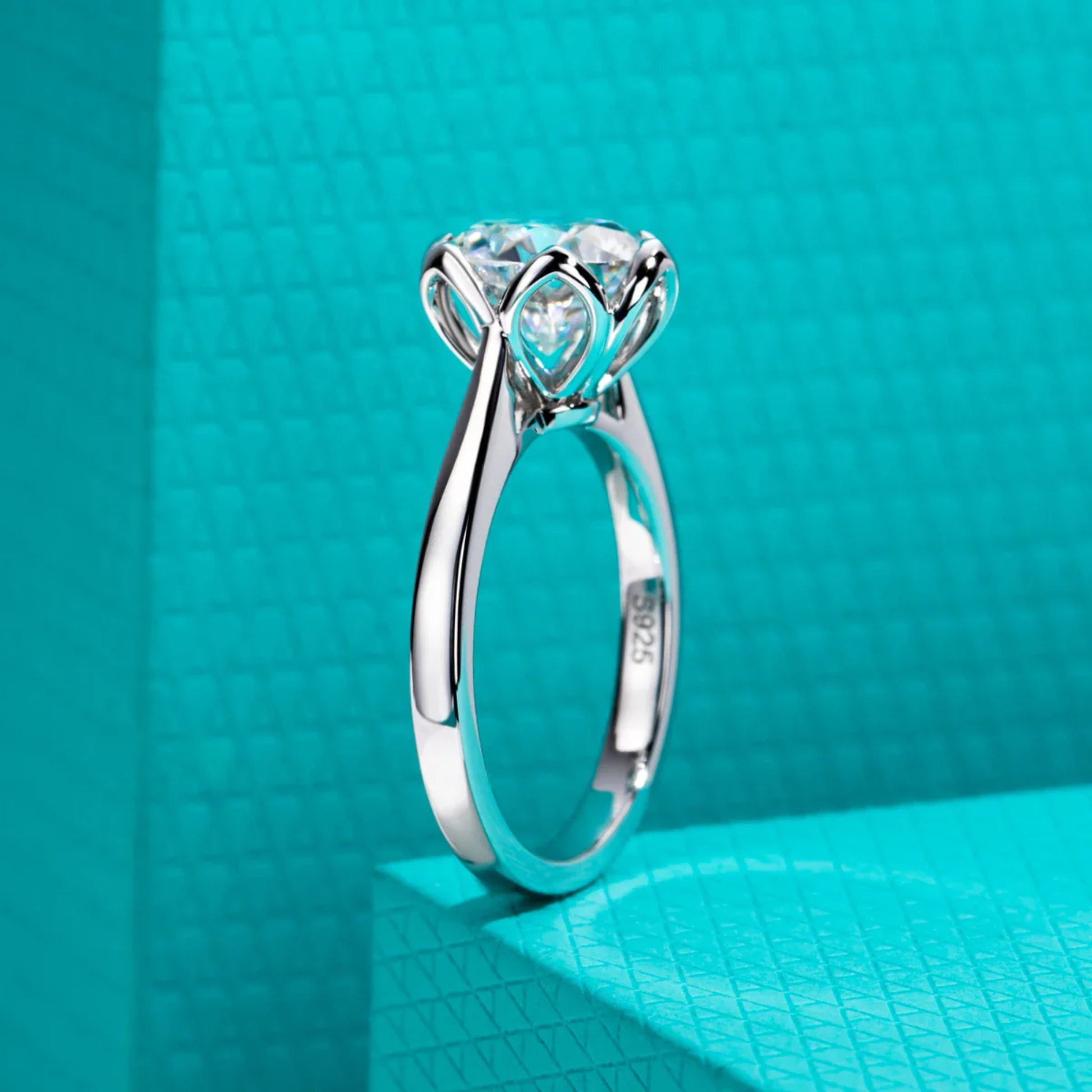 3 CT D Color Moissanite Lotus Engagement Ring