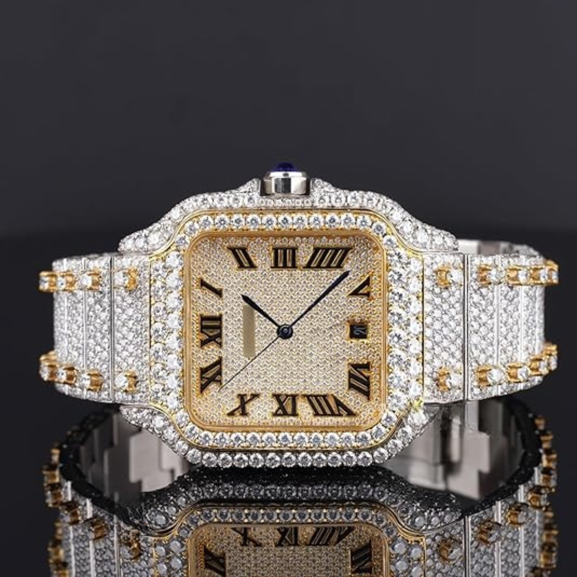 Fabulous Iced Out Roman Style Diamond Watch Automatic