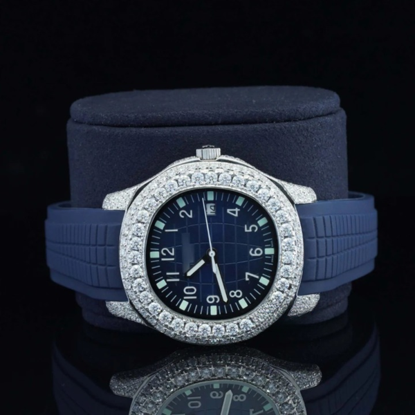 Iced Out Moissanite Diamond Watch Blue Color Belt Automatic Watch For Men