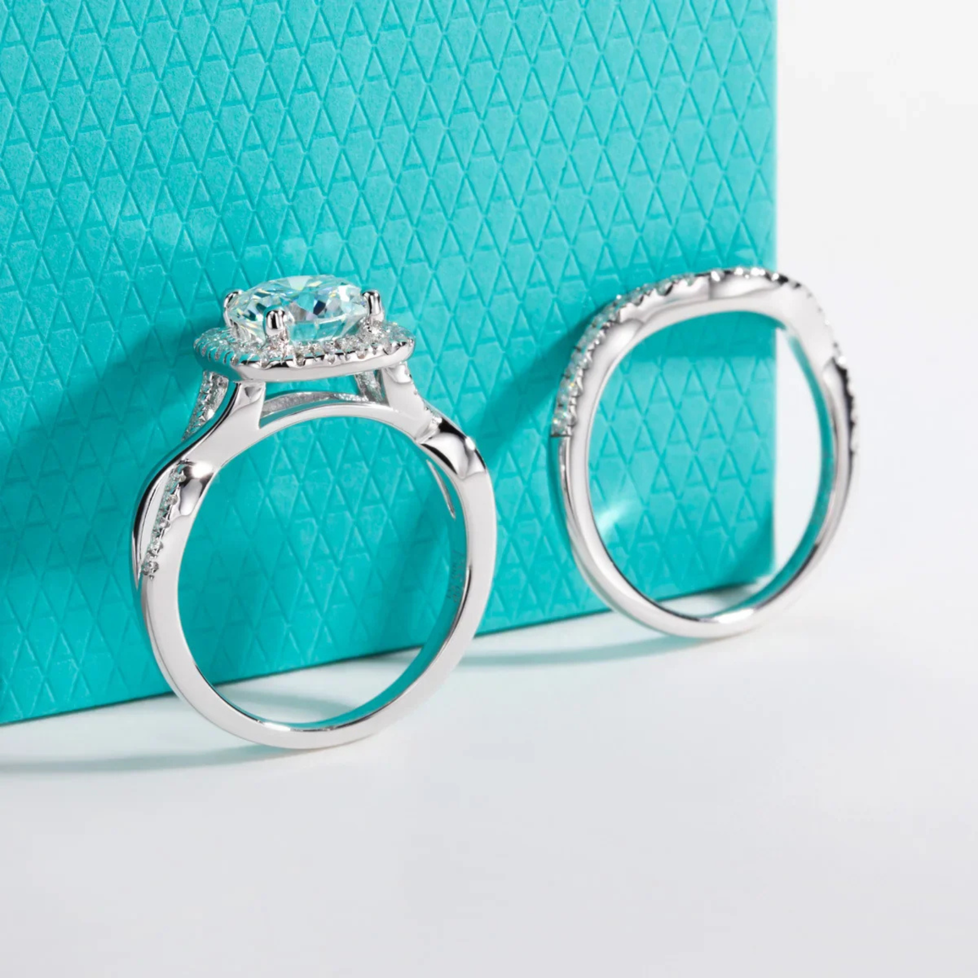 2 CT D Color Moissanite Halo Engagement Ring