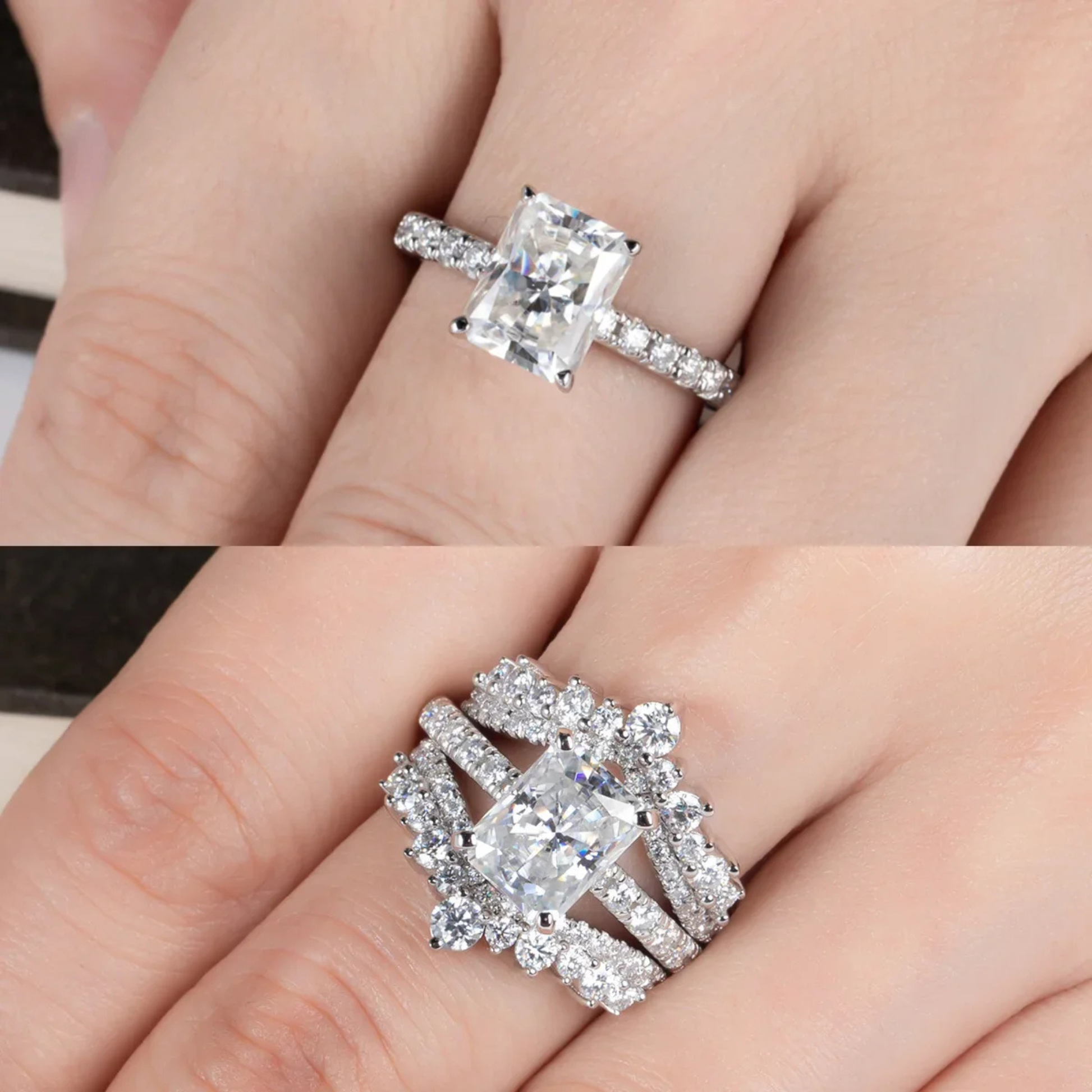 3CT D Color Radiant Cut Moissanite Engagement Ring