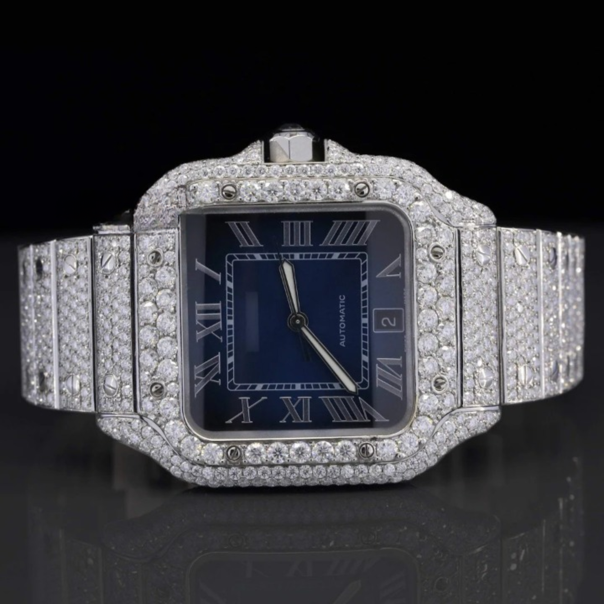 Exotic Fancy Roman Number Moissanite Diamond Dial Watch