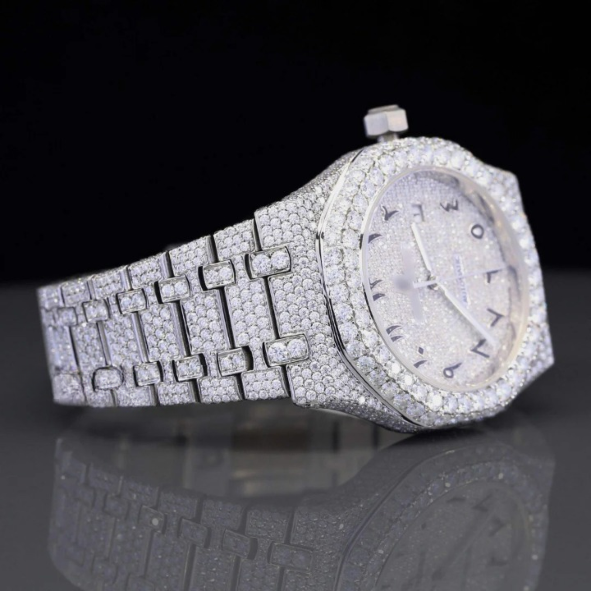 Moissanite Diamond Arabiac Number Iced Out Bust Down Automatic Watch