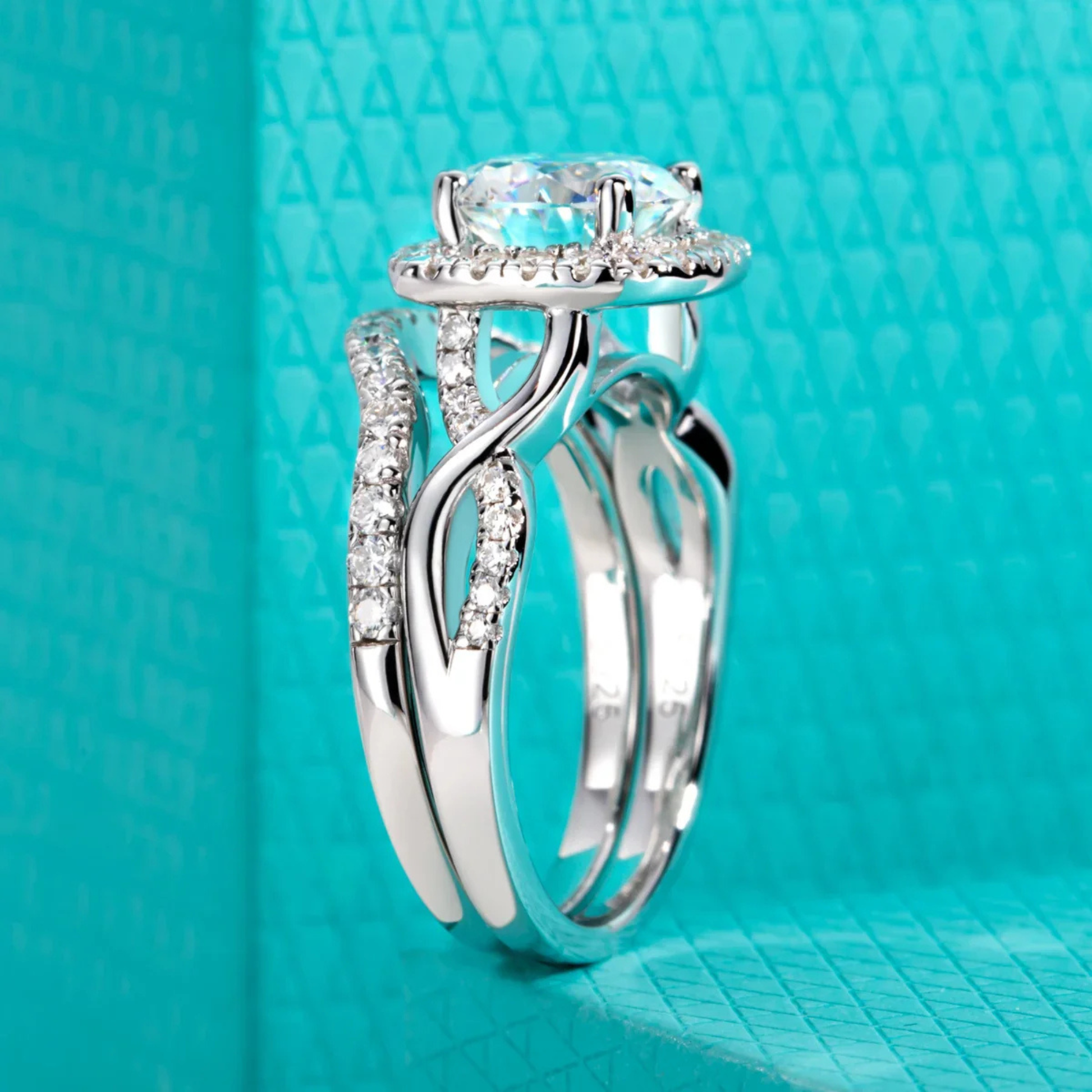 2 CT D Color Moissanite Halo Engagement Ring