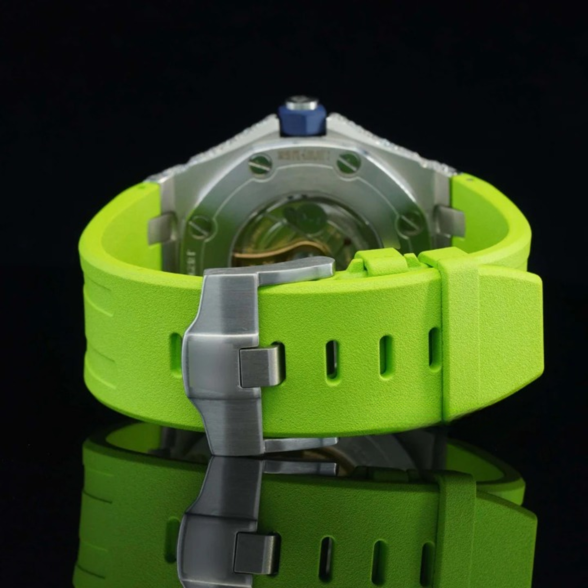 Iced Out Moissanite Watch And Green Color Belt Automatic Watch For Men
