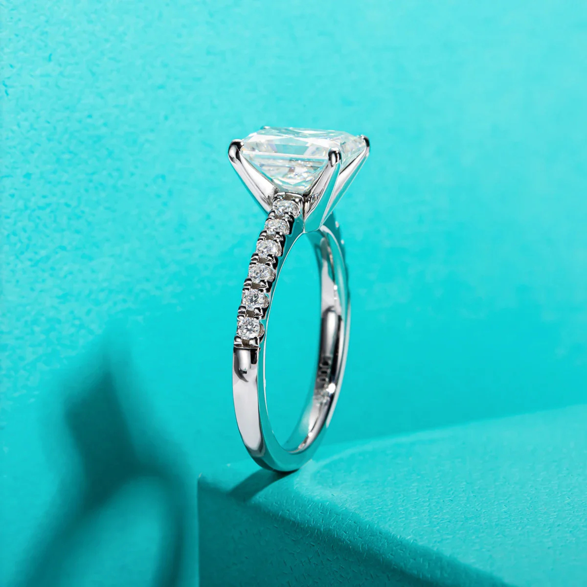 3CT D Color Radiant Cut Moissanite Engagement Ring