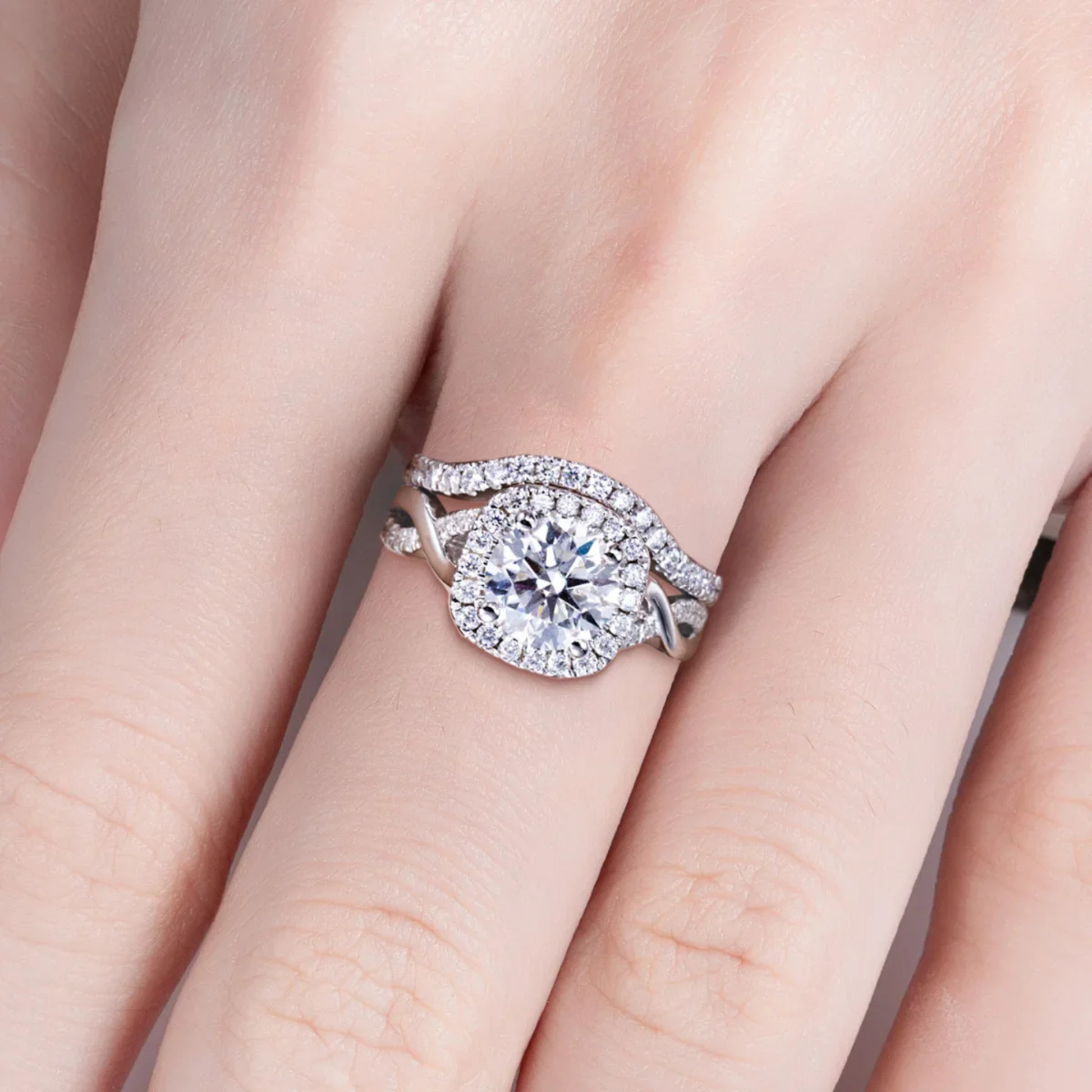 2 CT D Color Moissanite Halo Engagement Ring