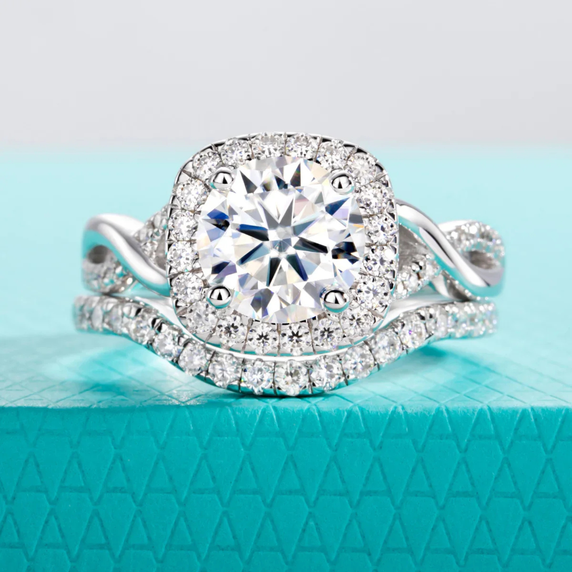 2 CT D Color Moissanite Halo Engagement Ring