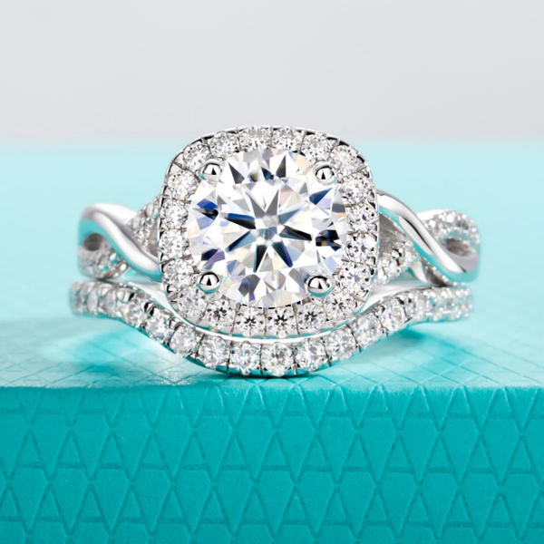 2 CT D Color Moissanite Halo Engagement Ring