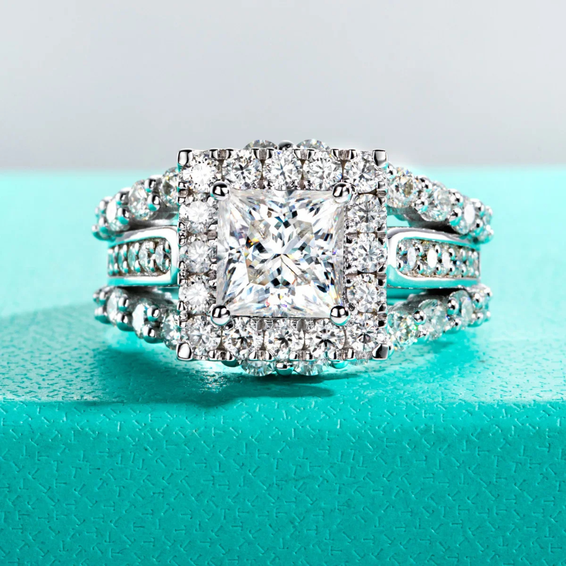 3.884 CTTW Princess Cut Moissanite Engagement Ring