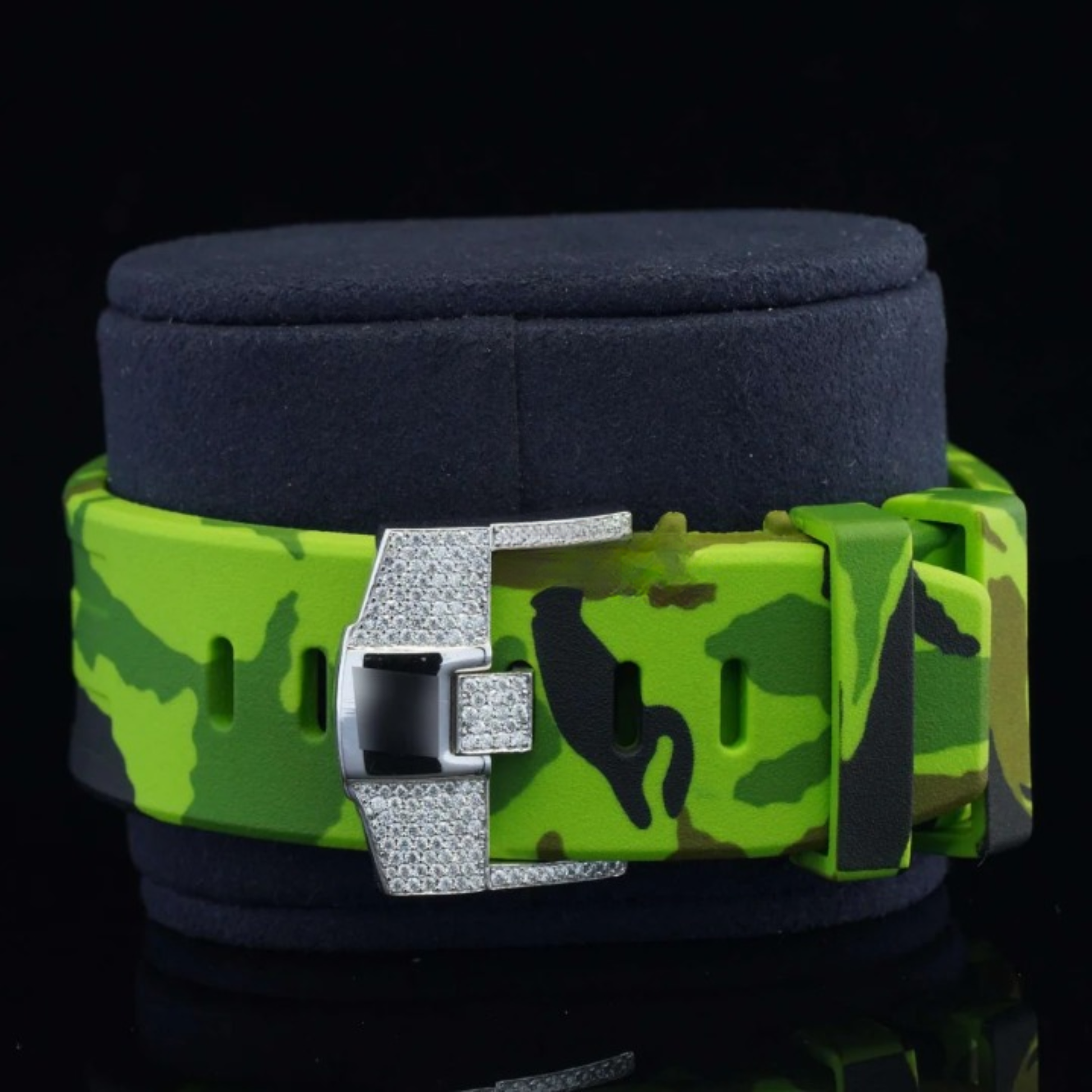 Fancy Chronograph Moissanite Diamond Iced Out Green Color Belt Watch