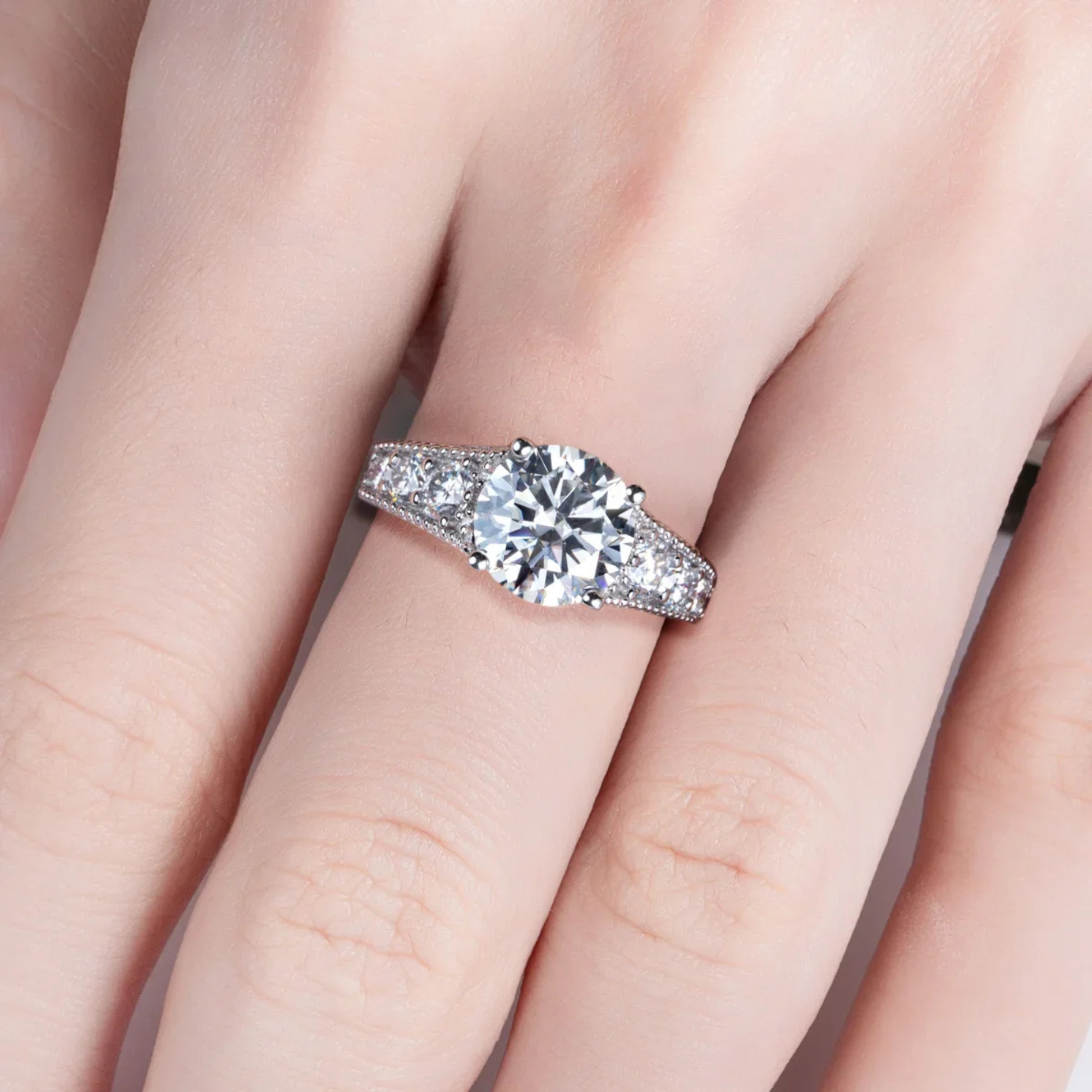 3 CT Round Cut Moissanite Engagement Ring