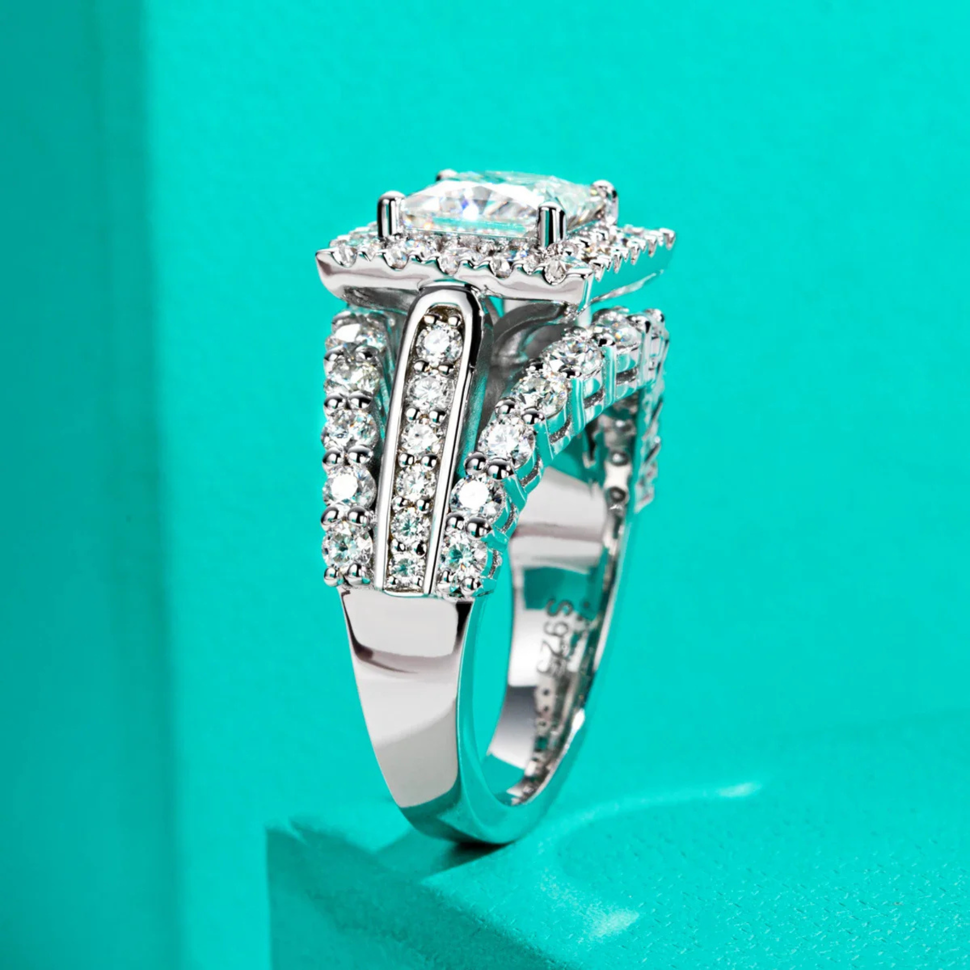 3.884 CTTW Princess Cut Moissanite Engagement Ring