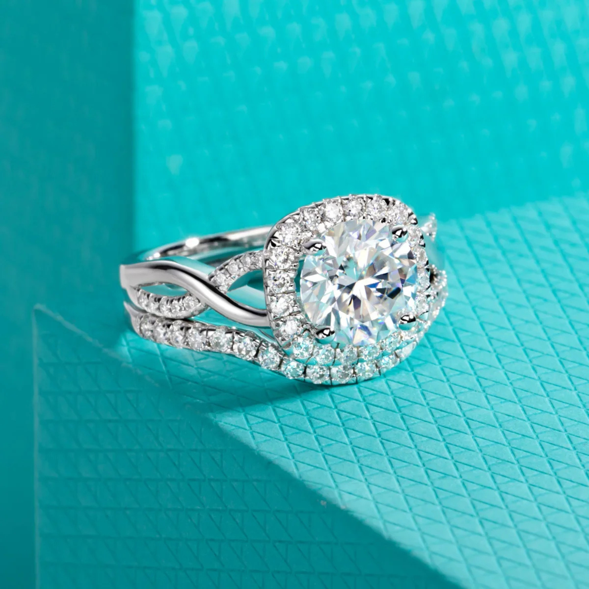2 CT D Color Moissanite Halo Engagement Ring