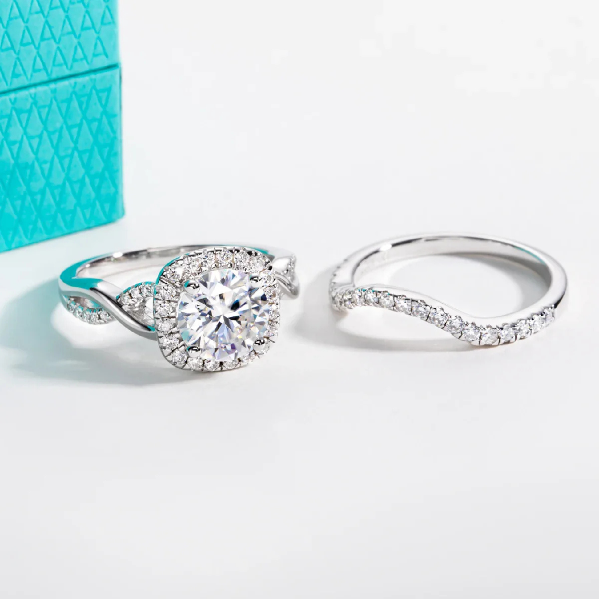 2 CT D Color Moissanite Halo Engagement Ring