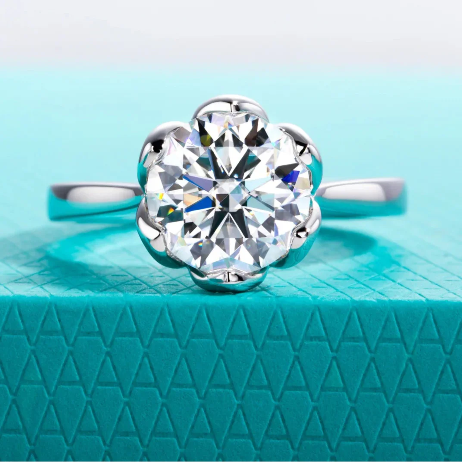 3 CT D Color Moissanite Lotus Engagement Ring