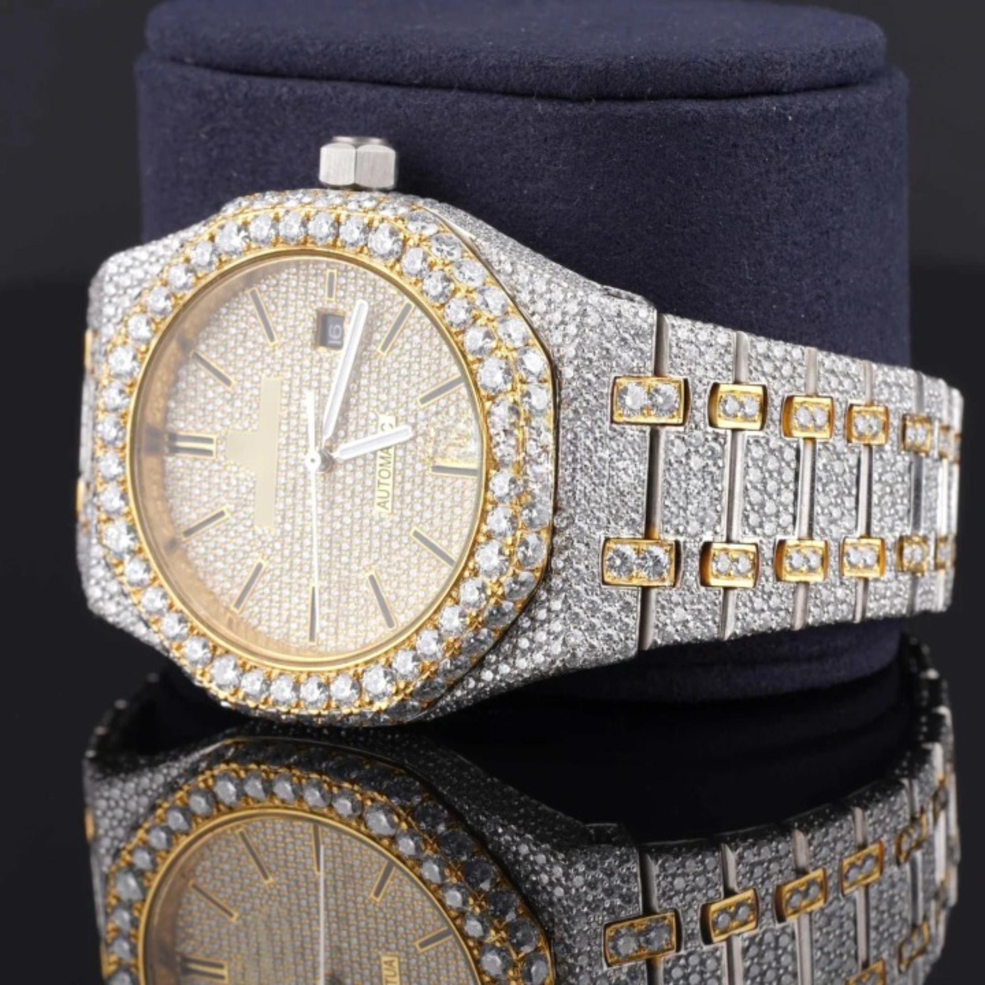 Round Dial Automatic Date Window Moissanite Watch For Men