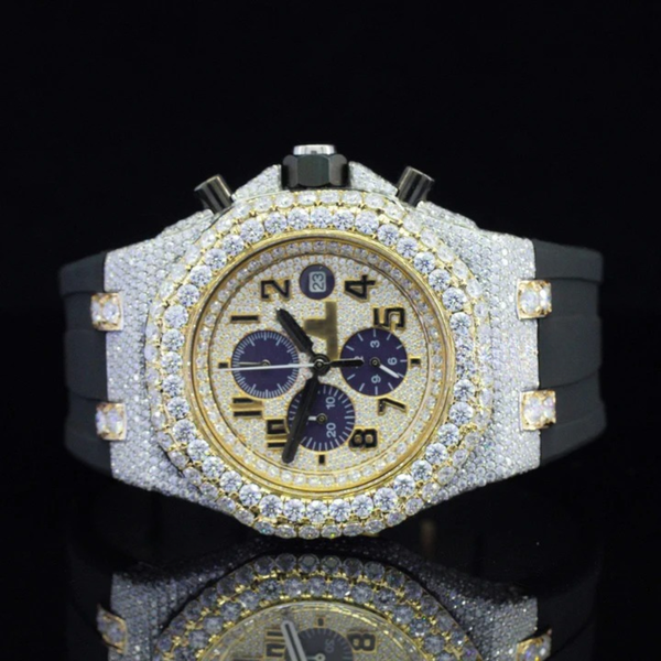 Luxury Moissanite Iced Out Watch For Men Automatic Rubber Belt