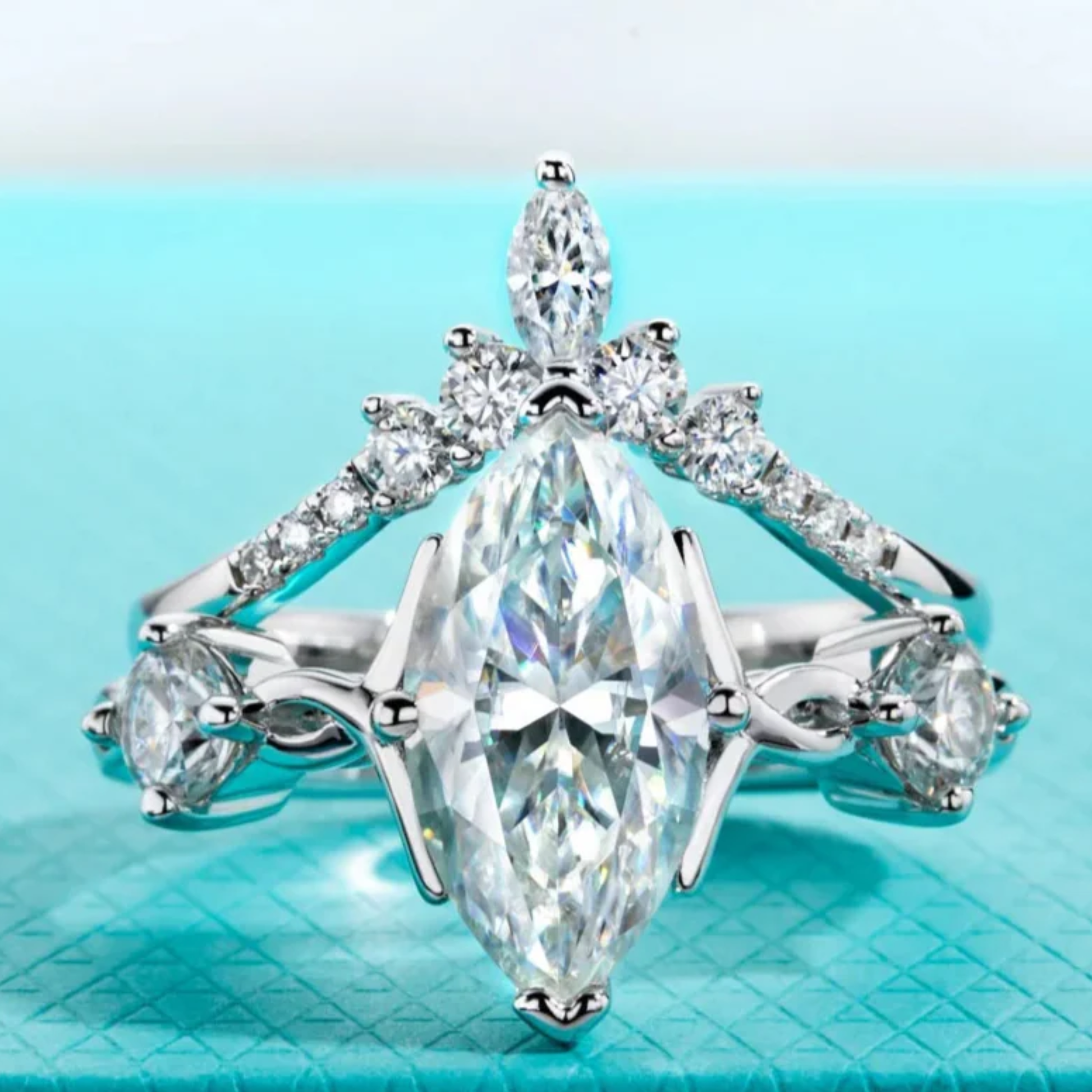 3CT Marquise Cut Moissanite Crown Bridal Set