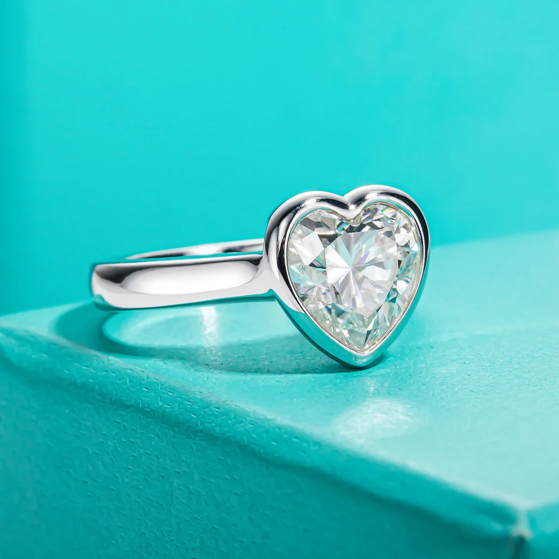 3 CT Heart Cut Moissanite Engagement Bezel Ring