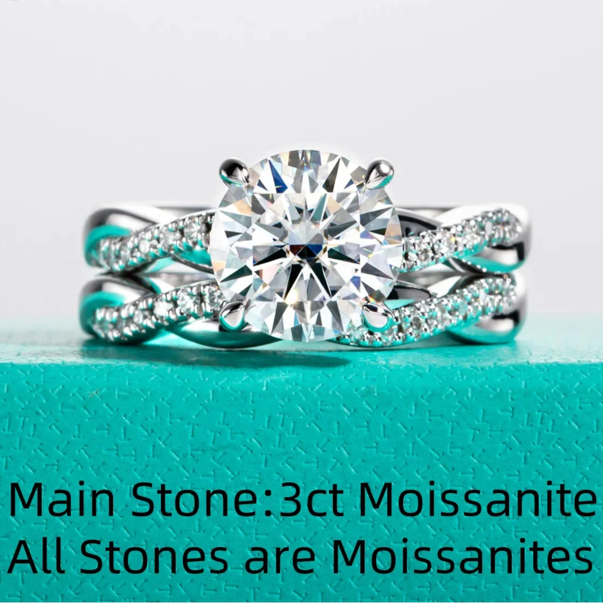3 CT Round Cut Moissanite Engagment Bridal Ring Set