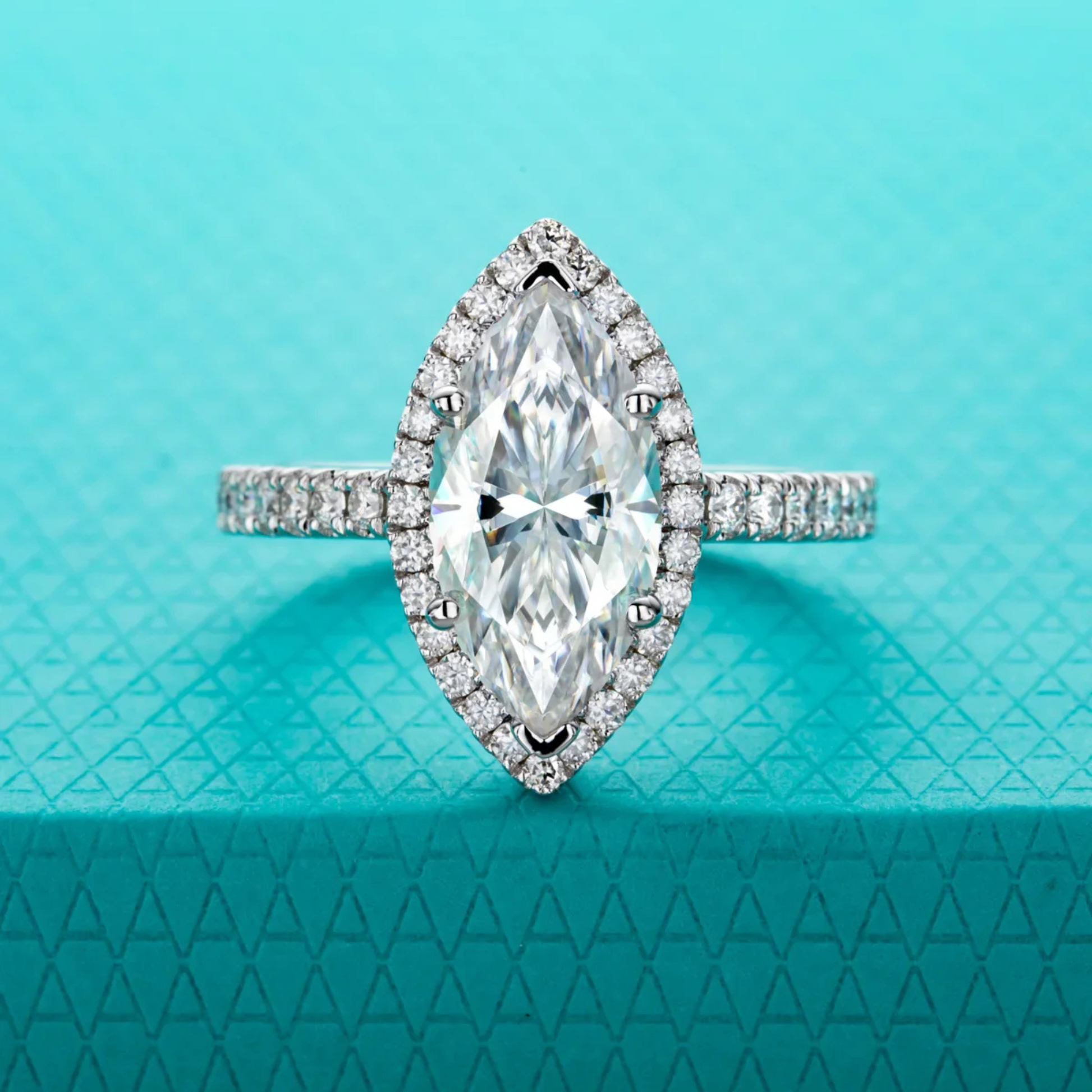 3 CT Marquise Cut Moissanite Halo Engagement Ring