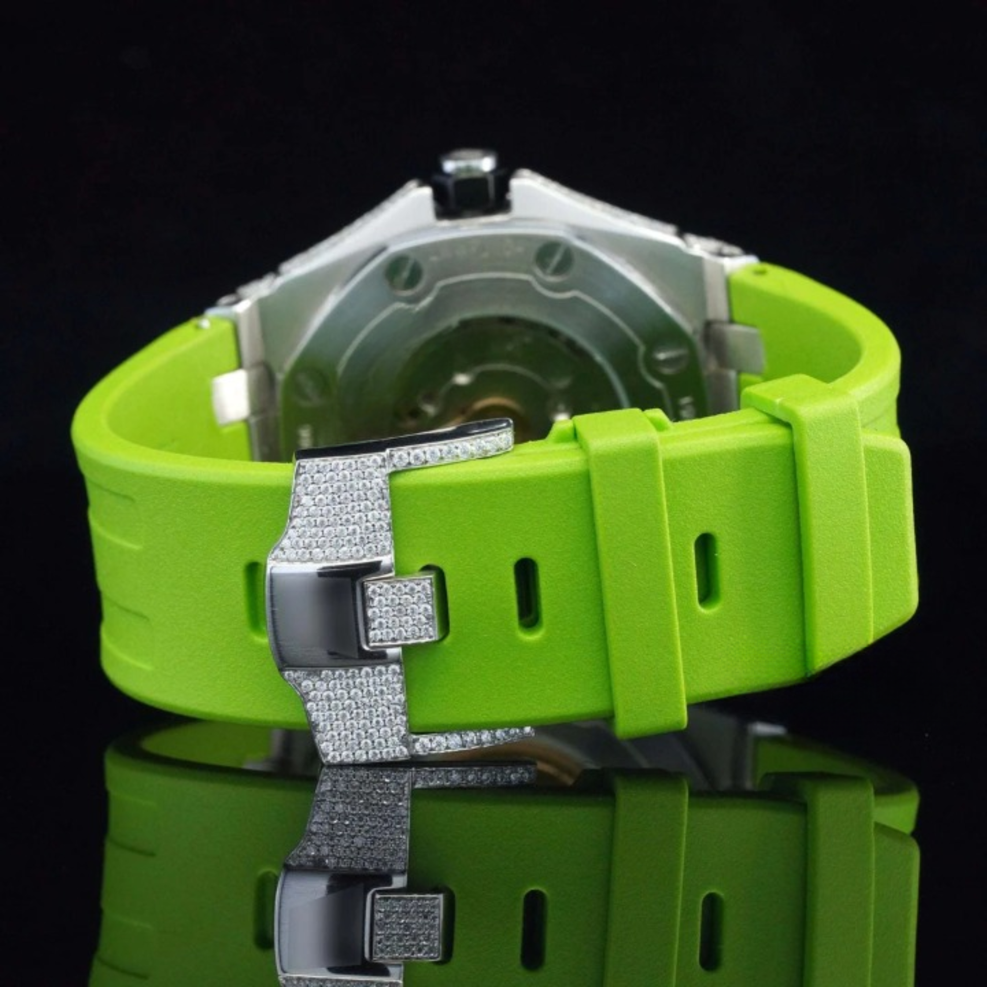 Moissanite Diamond Watch Iced Out Green Belt Automatic Wrist Watch