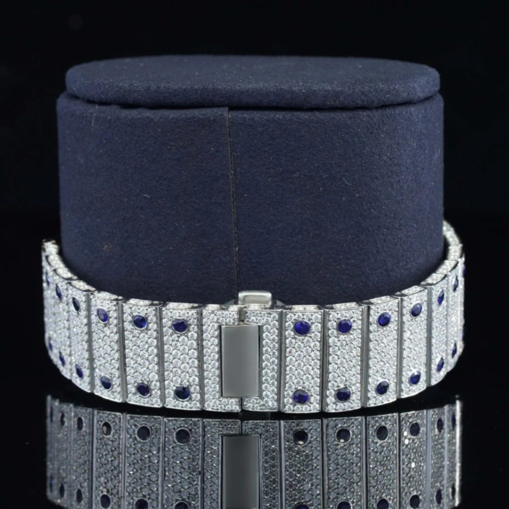 Iced Out Moissanite Watch Automatic Movement Blue And White For Men