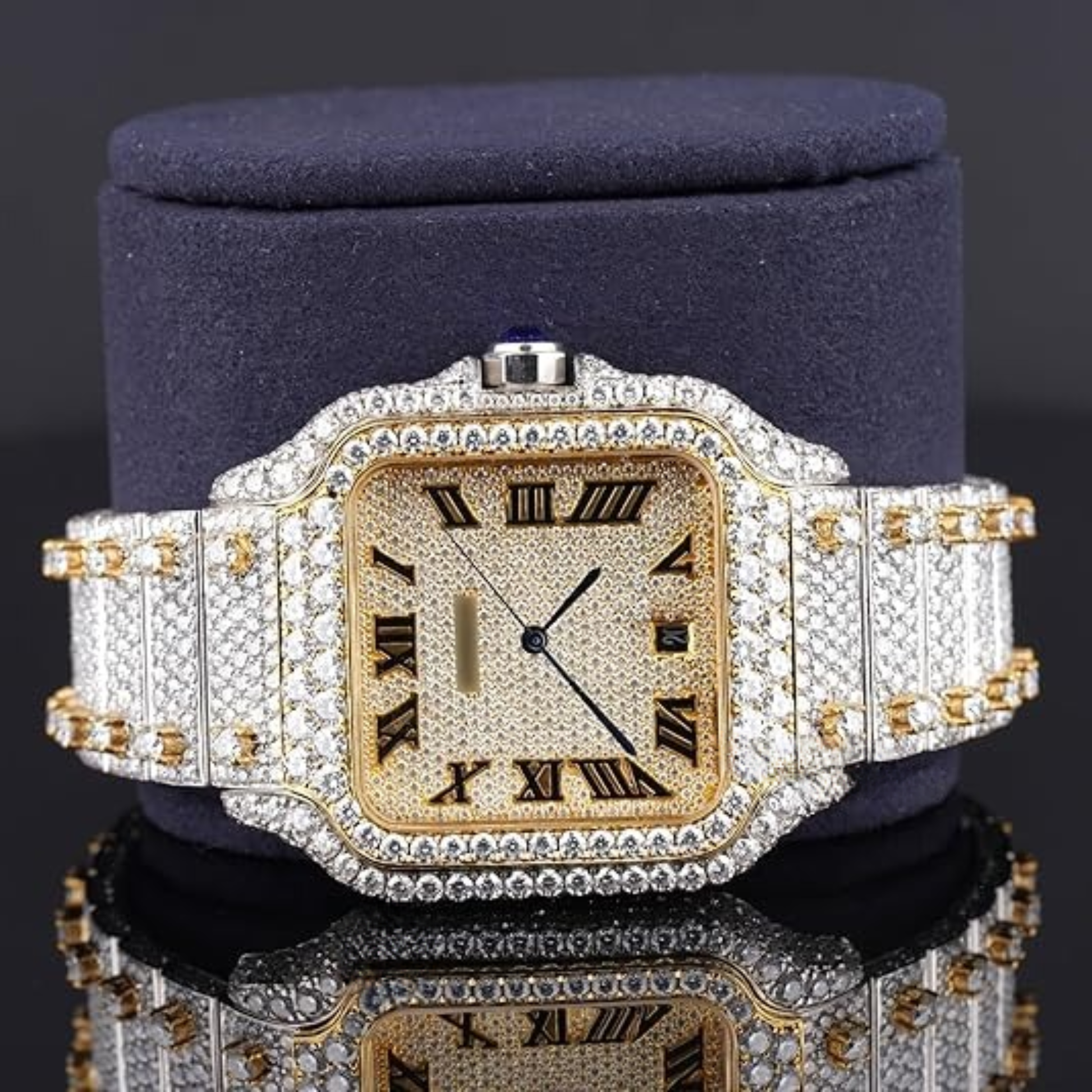 Fabulous Iced Out Roman Style Diamond Watch Automatic