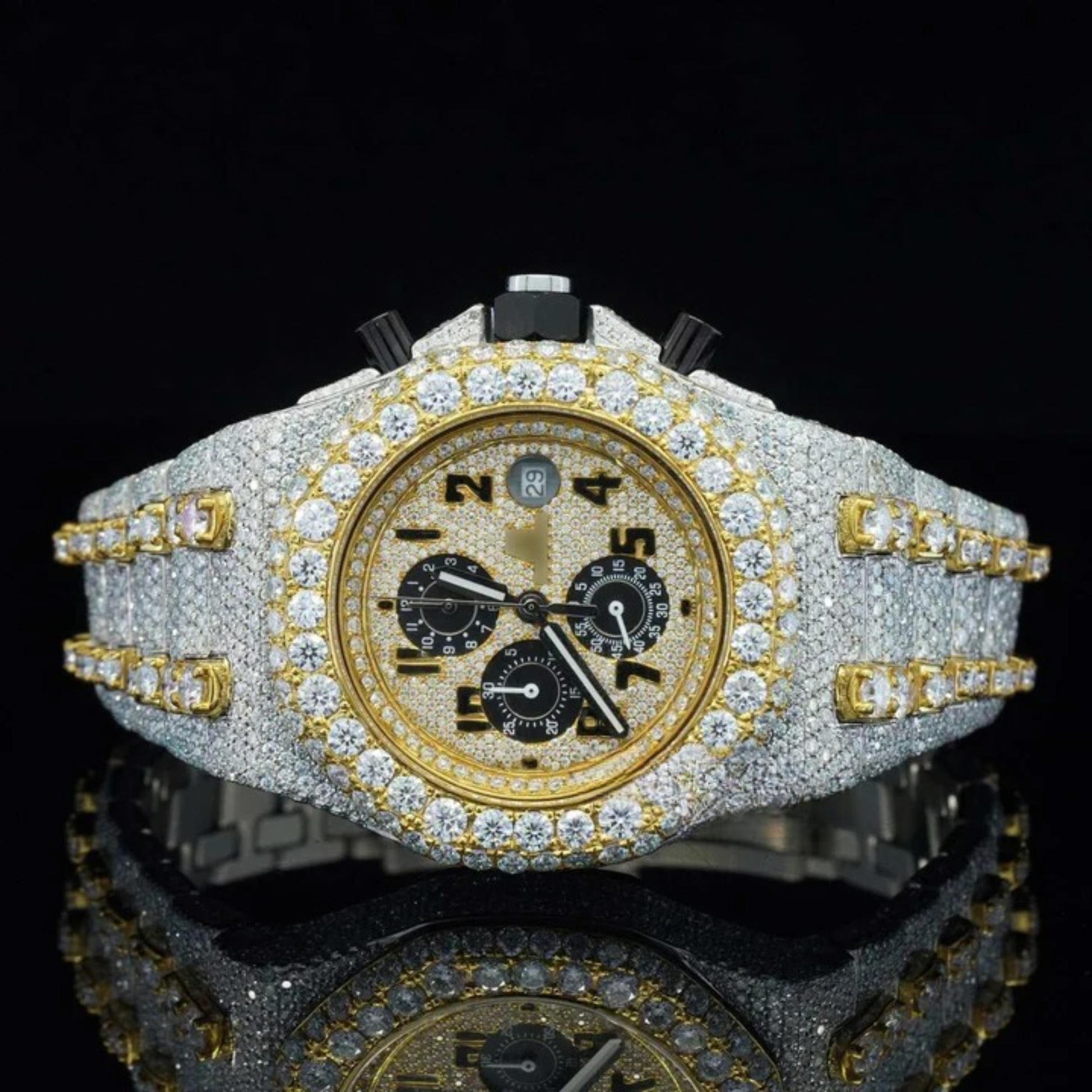 Uniquely Crafted Two Tone Fully Iced Out Automatic Moissanite Watch For Men