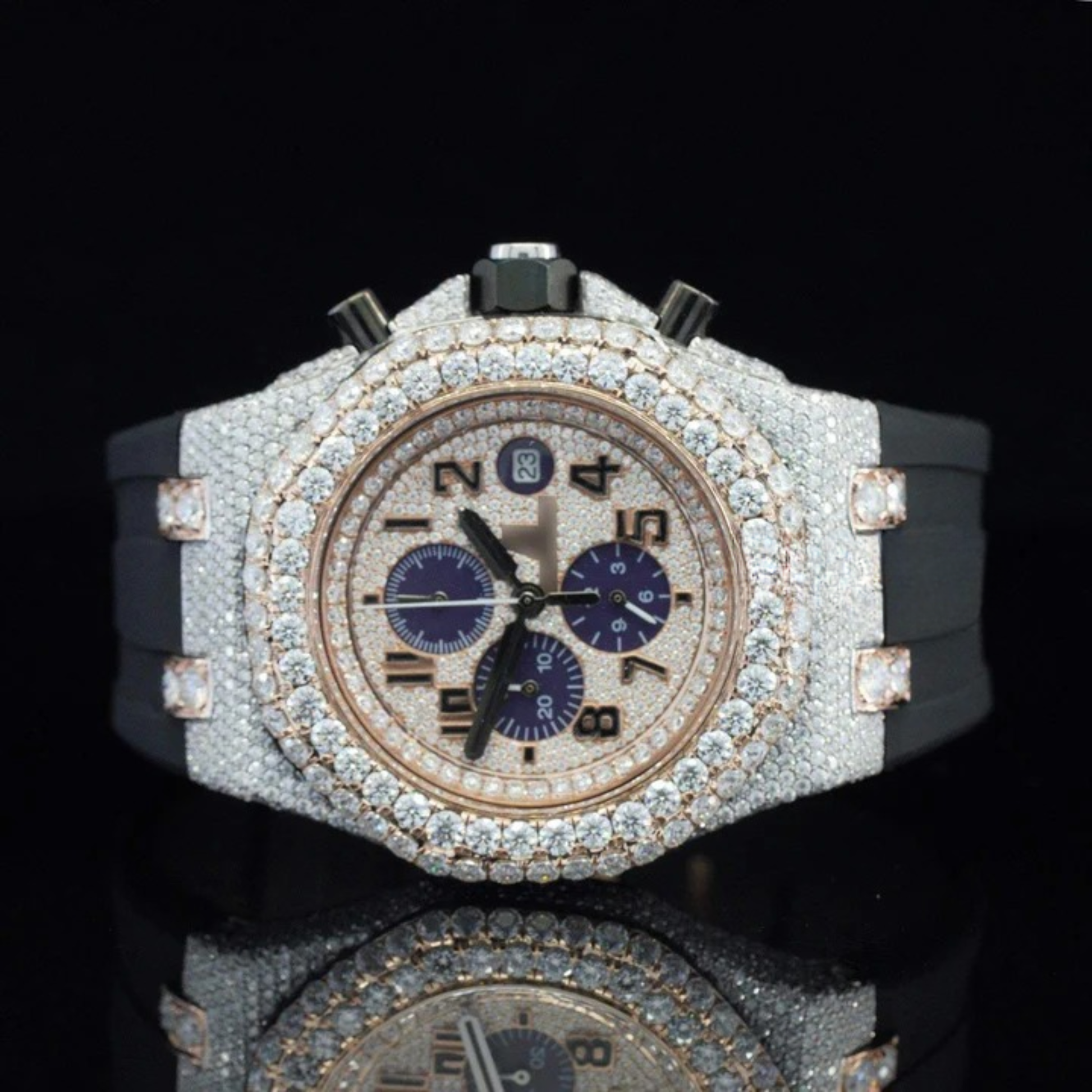 Luxury Moissanite Iced Out Watch For Men Automatic Rubber Belt
