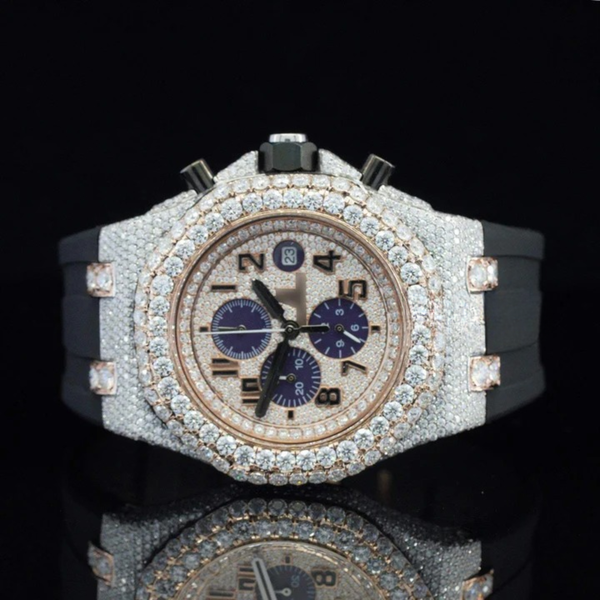 Luxury Moissanite Iced Out Watch For Men Automatic Rubber Belt