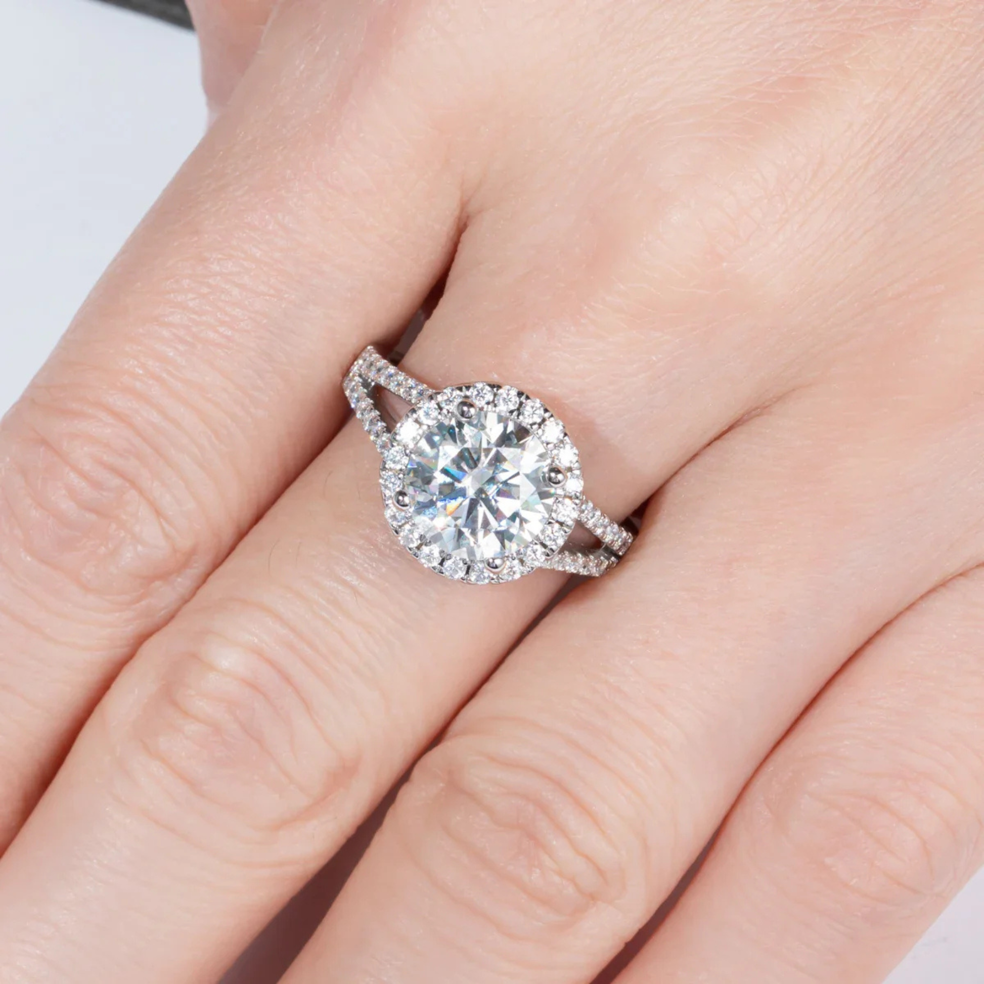 3 CT Round Cut Moissanite Halo Engagement Ring