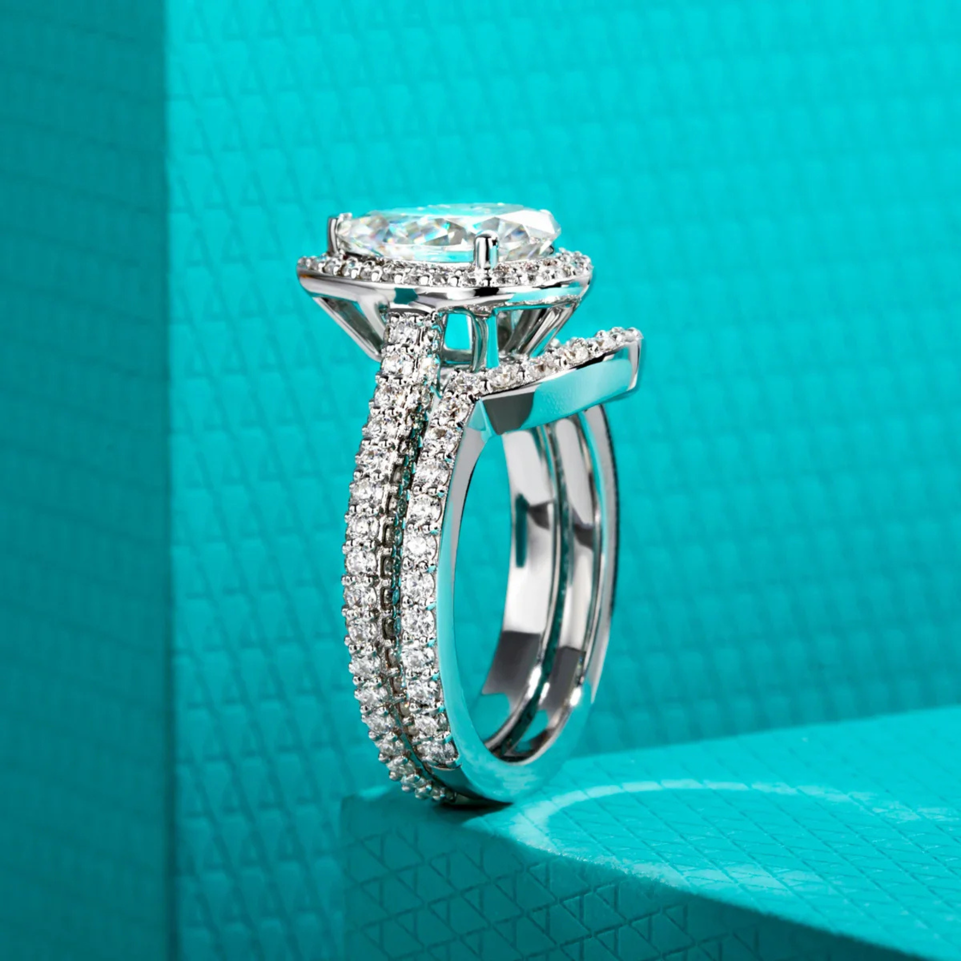 4.8 CTTW Pear Cut Moissanite Halo Bridal Ring