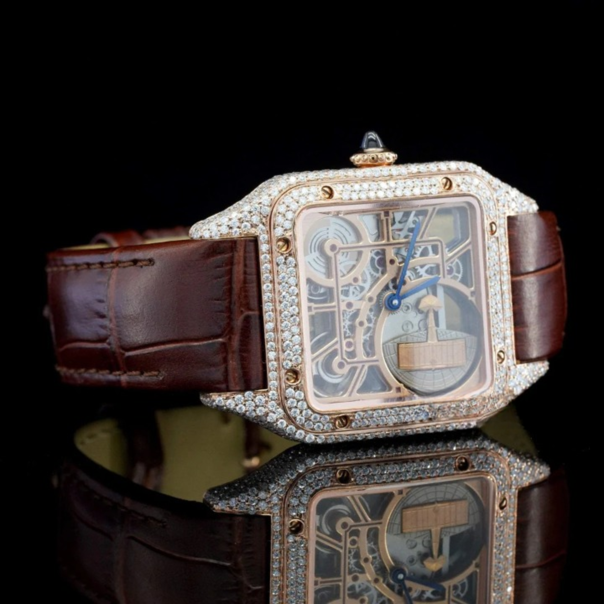 Stylish Moissanite Diamond Automatic Dial With Leather Belt Watch