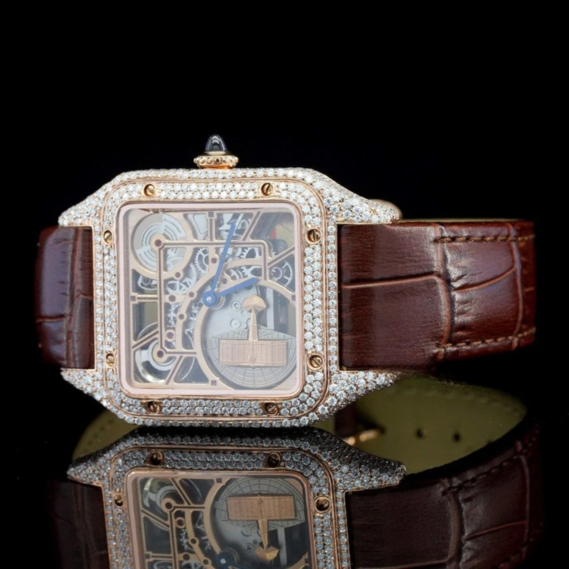 Stylish Moissanite Diamond Automatic Dial With Leather Belt Watch