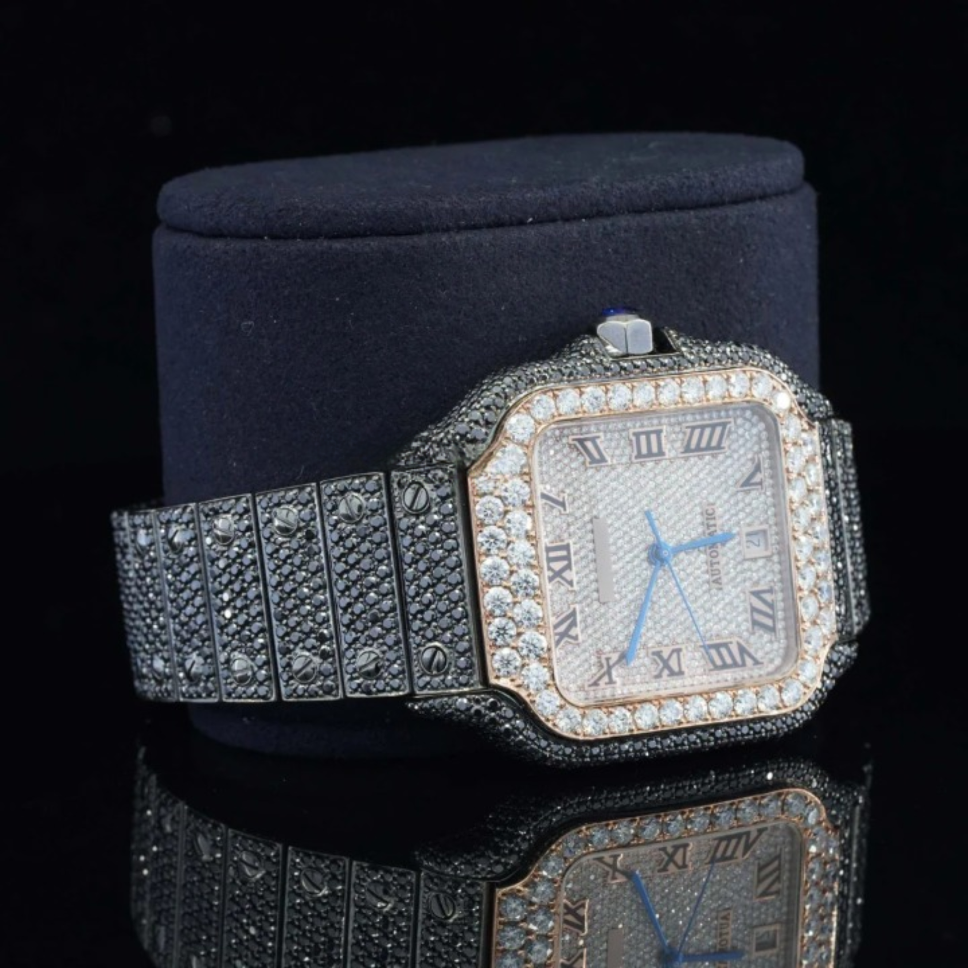 Fantastic Fully iced Out Moissanite Watch Jet Black Automatic